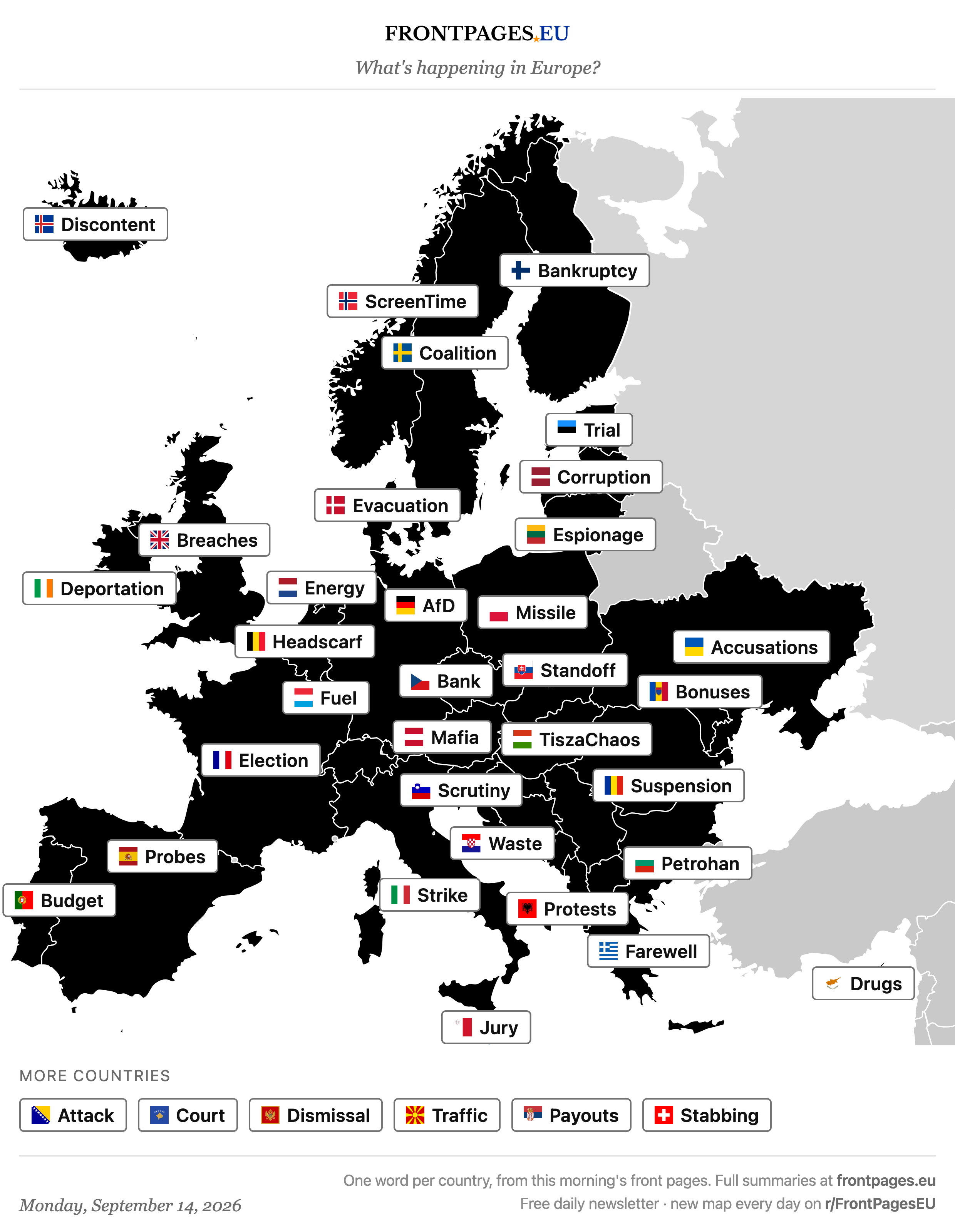 Today's Europe news map