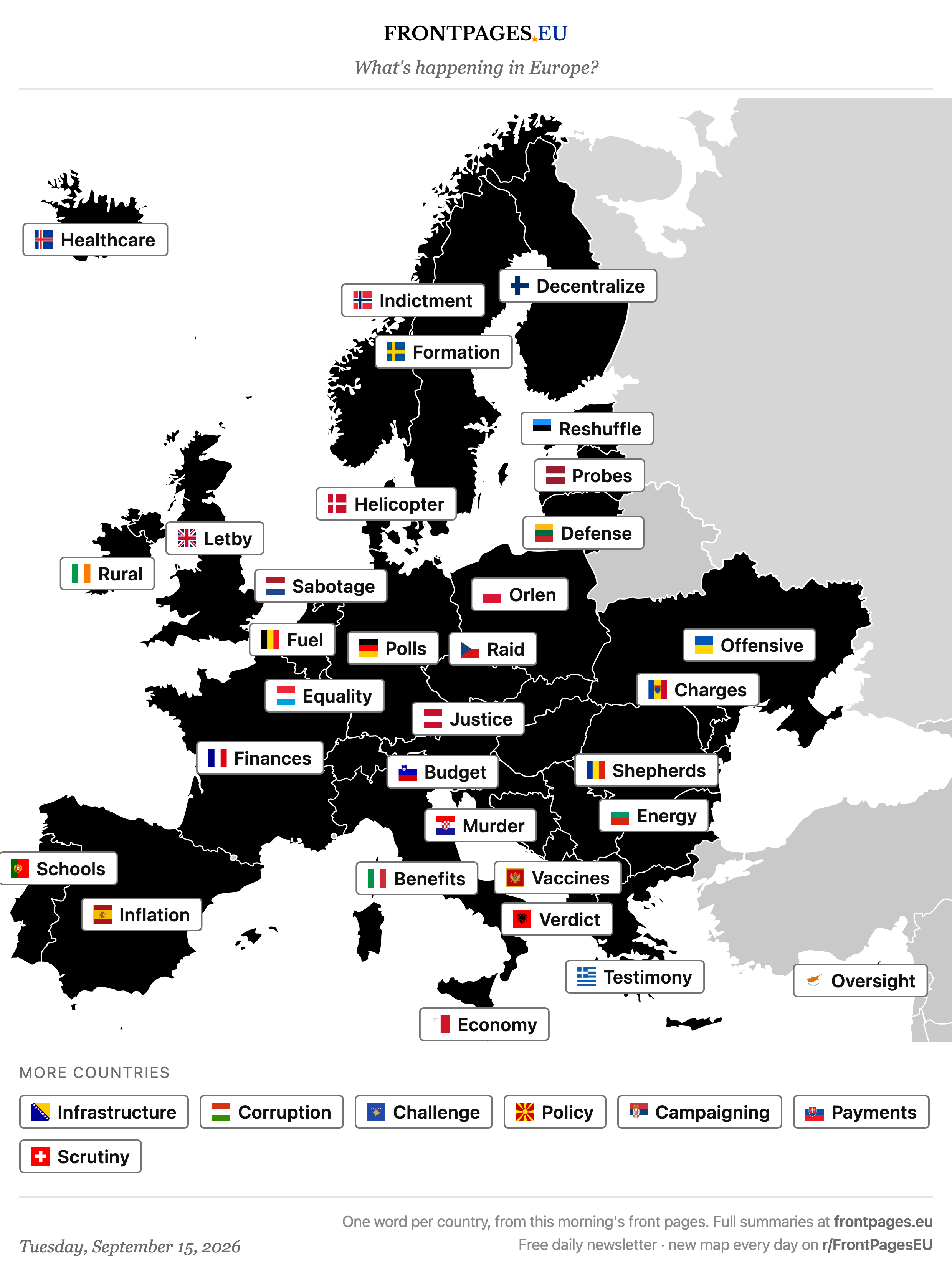 Today's Europe news map