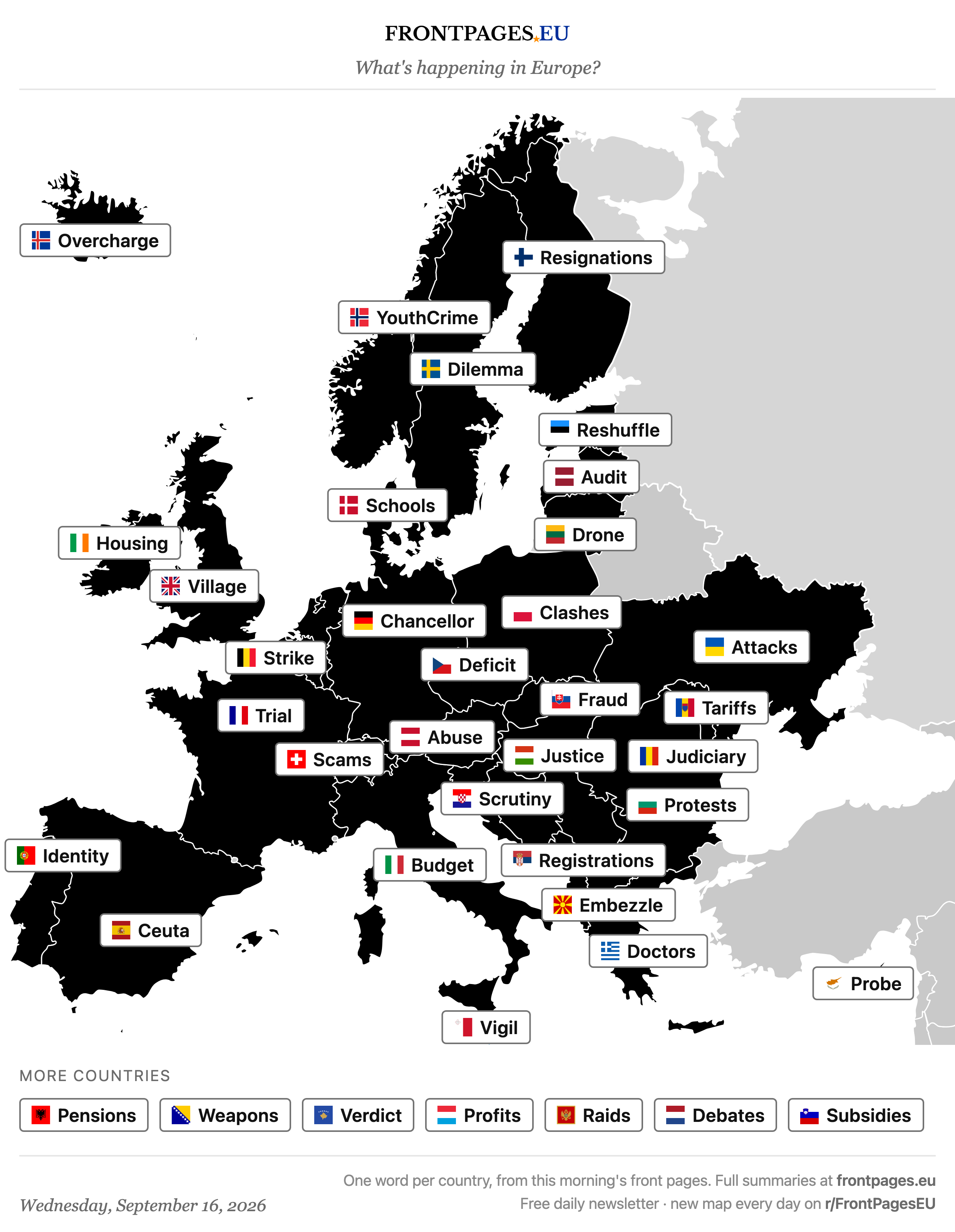 Today's Europe news map