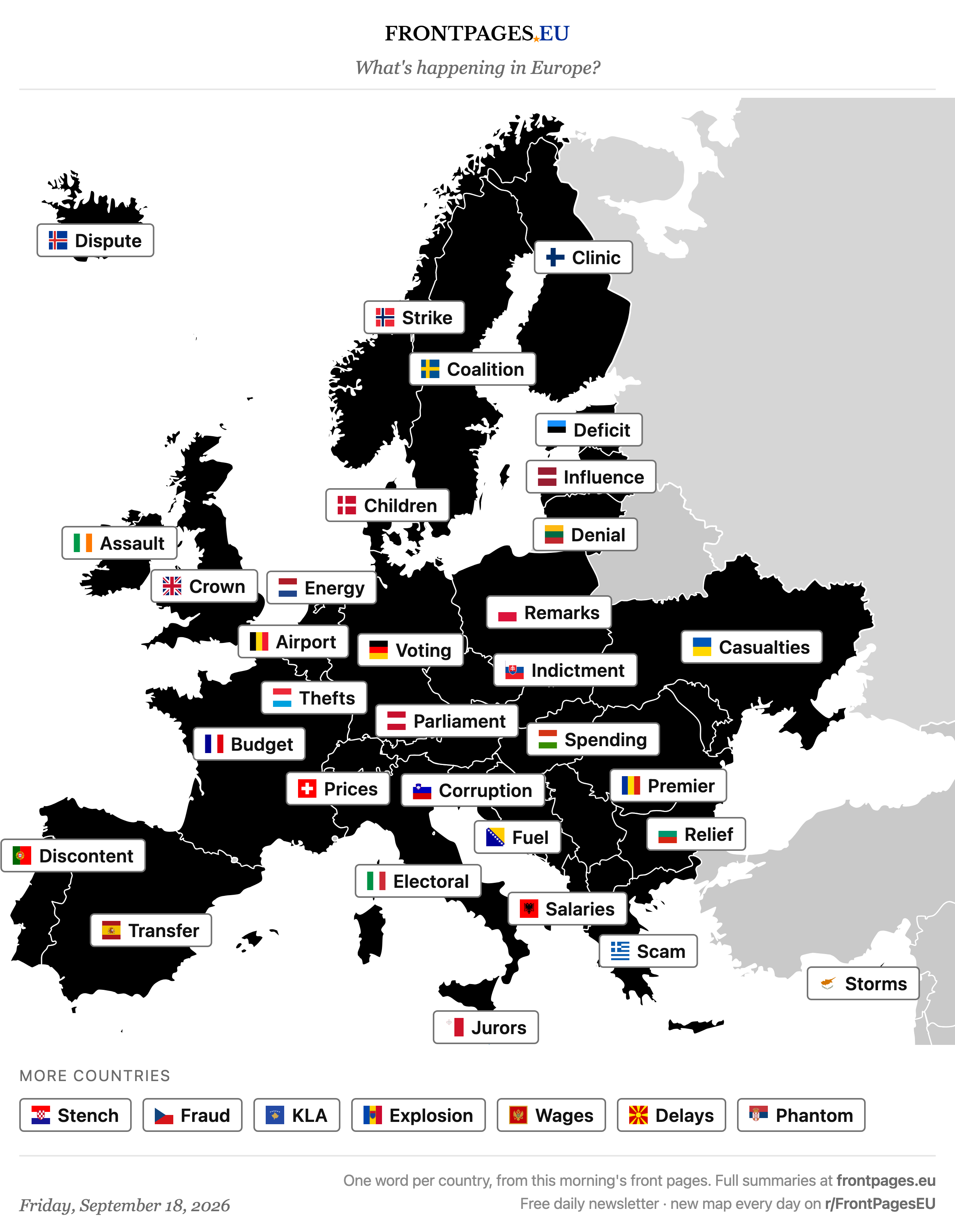 Today's Europe news map