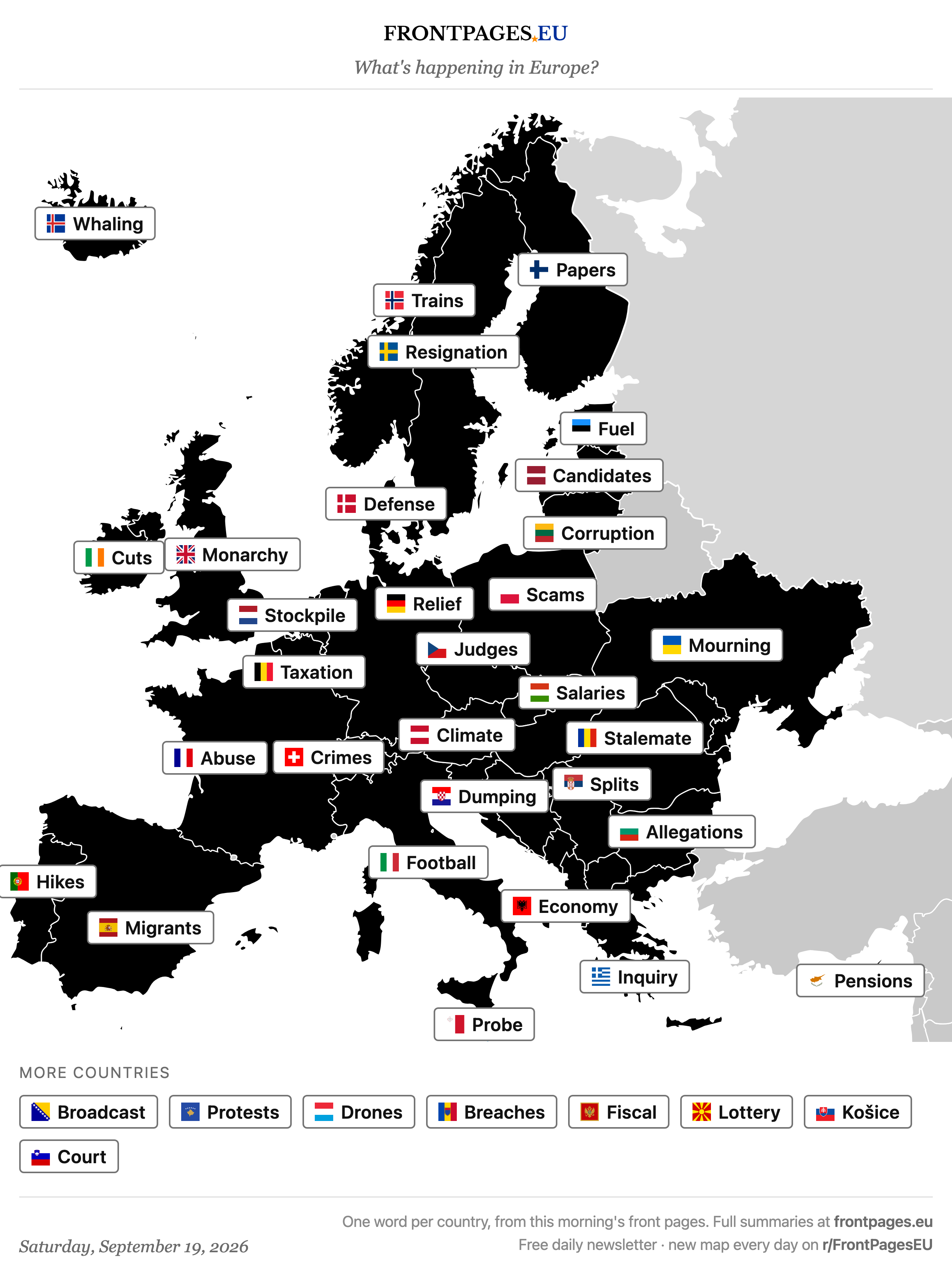 Today's Europe news map