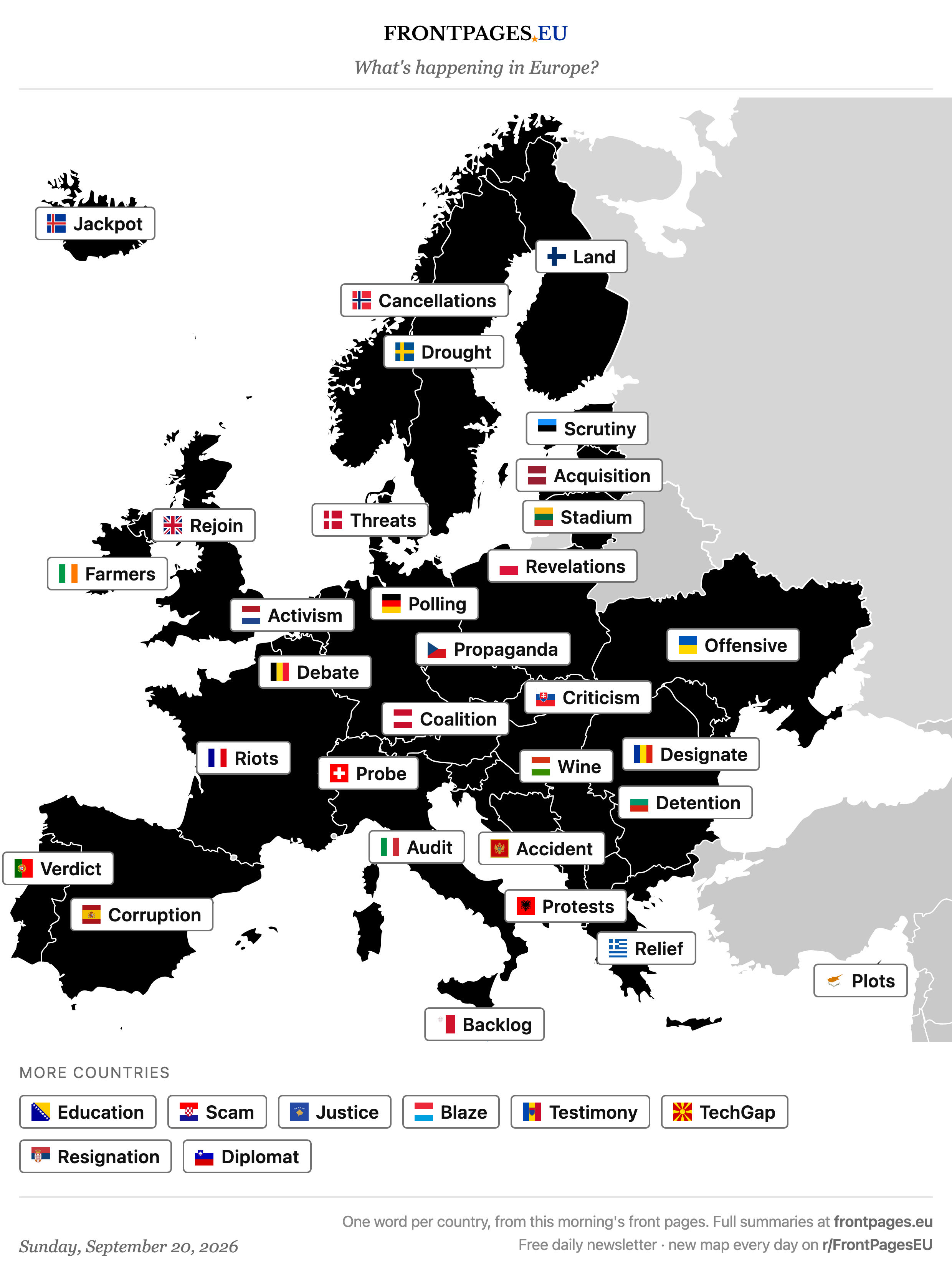 Today's Europe news map