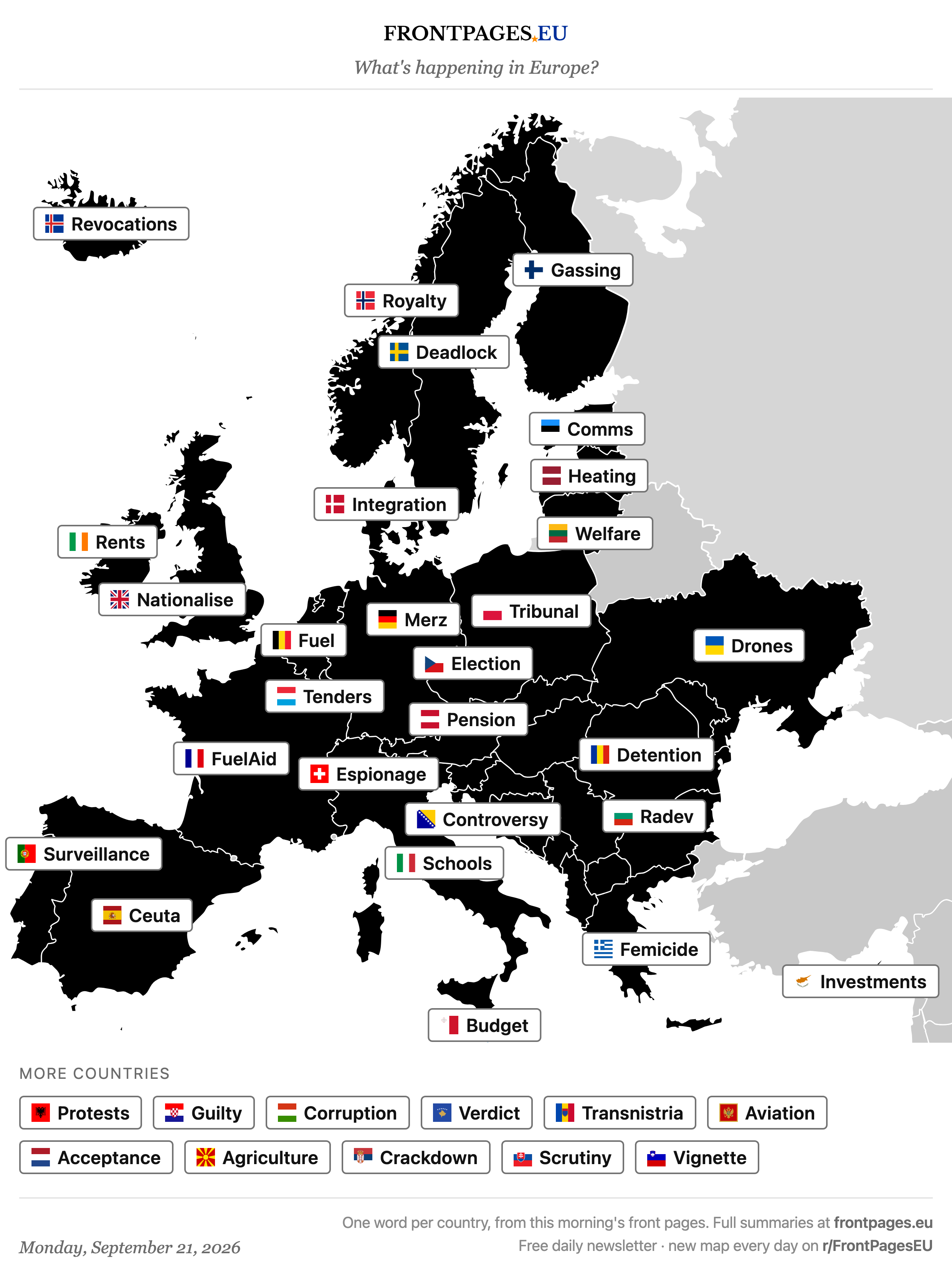 Today's Europe news map