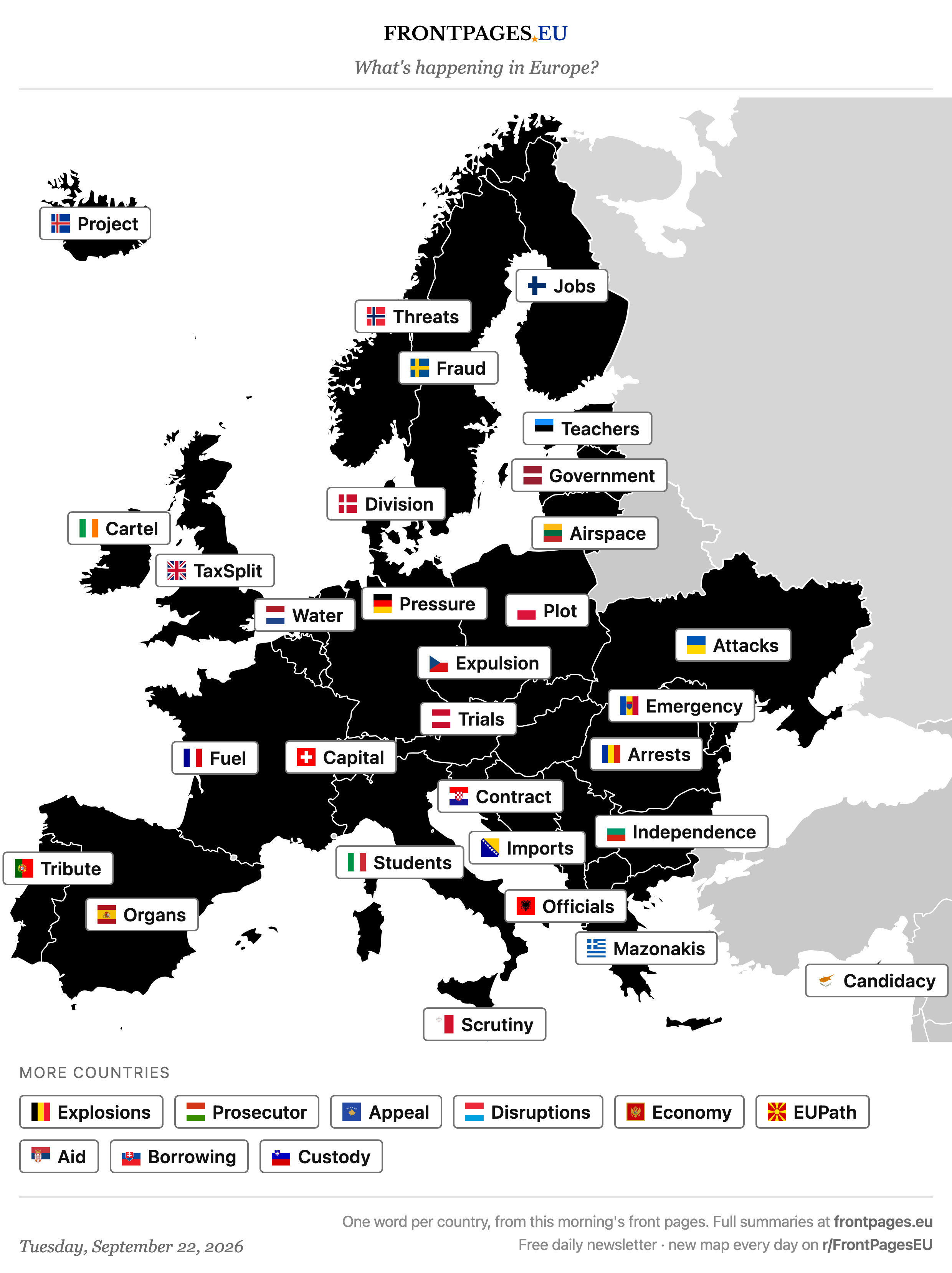 Today's Europe news map