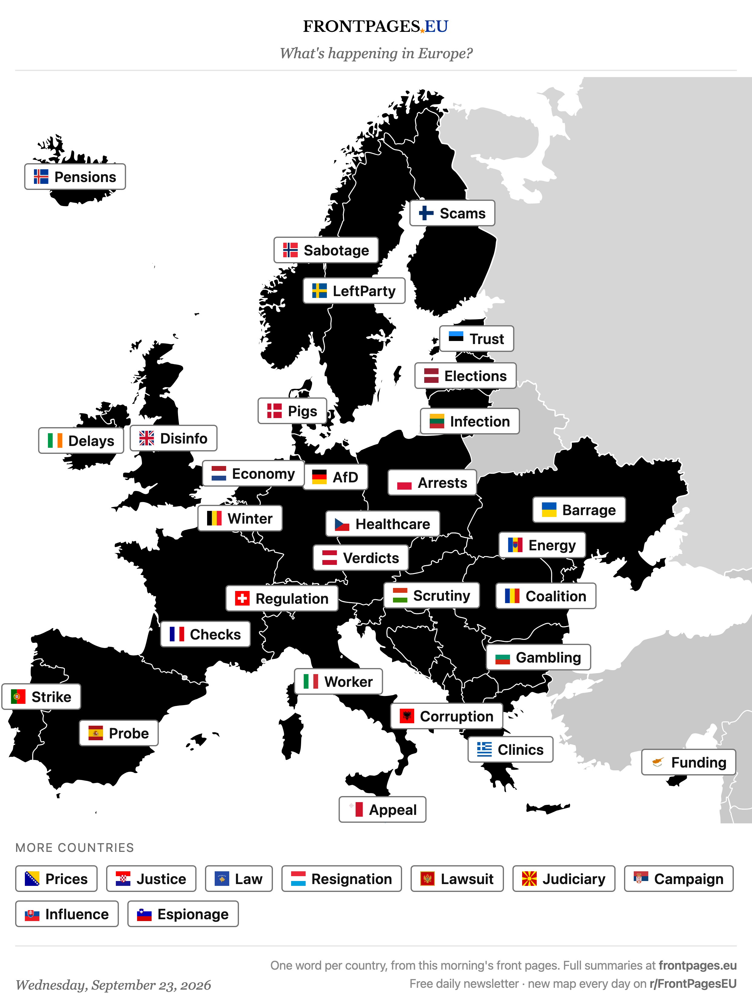 Today's Europe news map