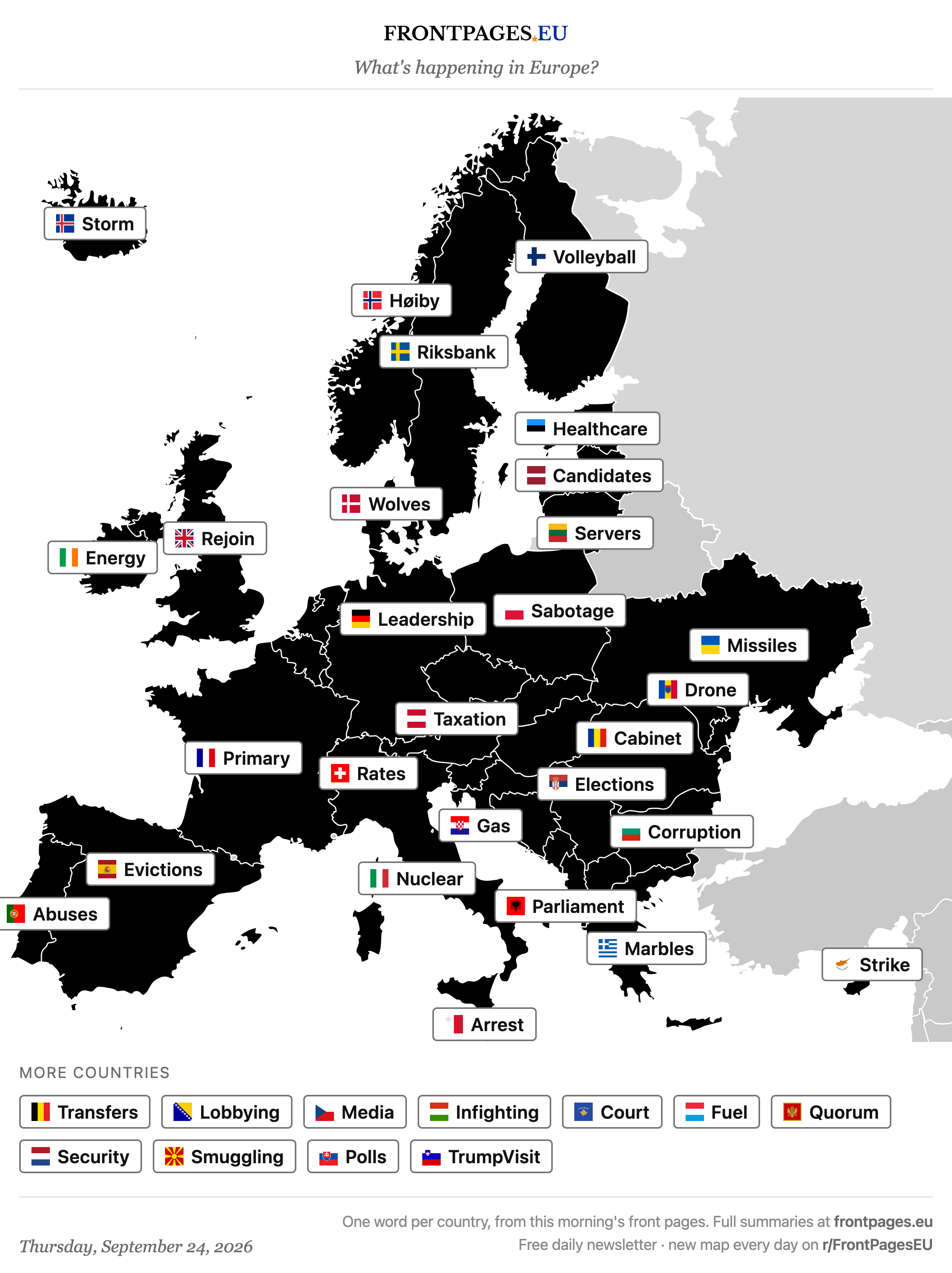 Today's Europe news map