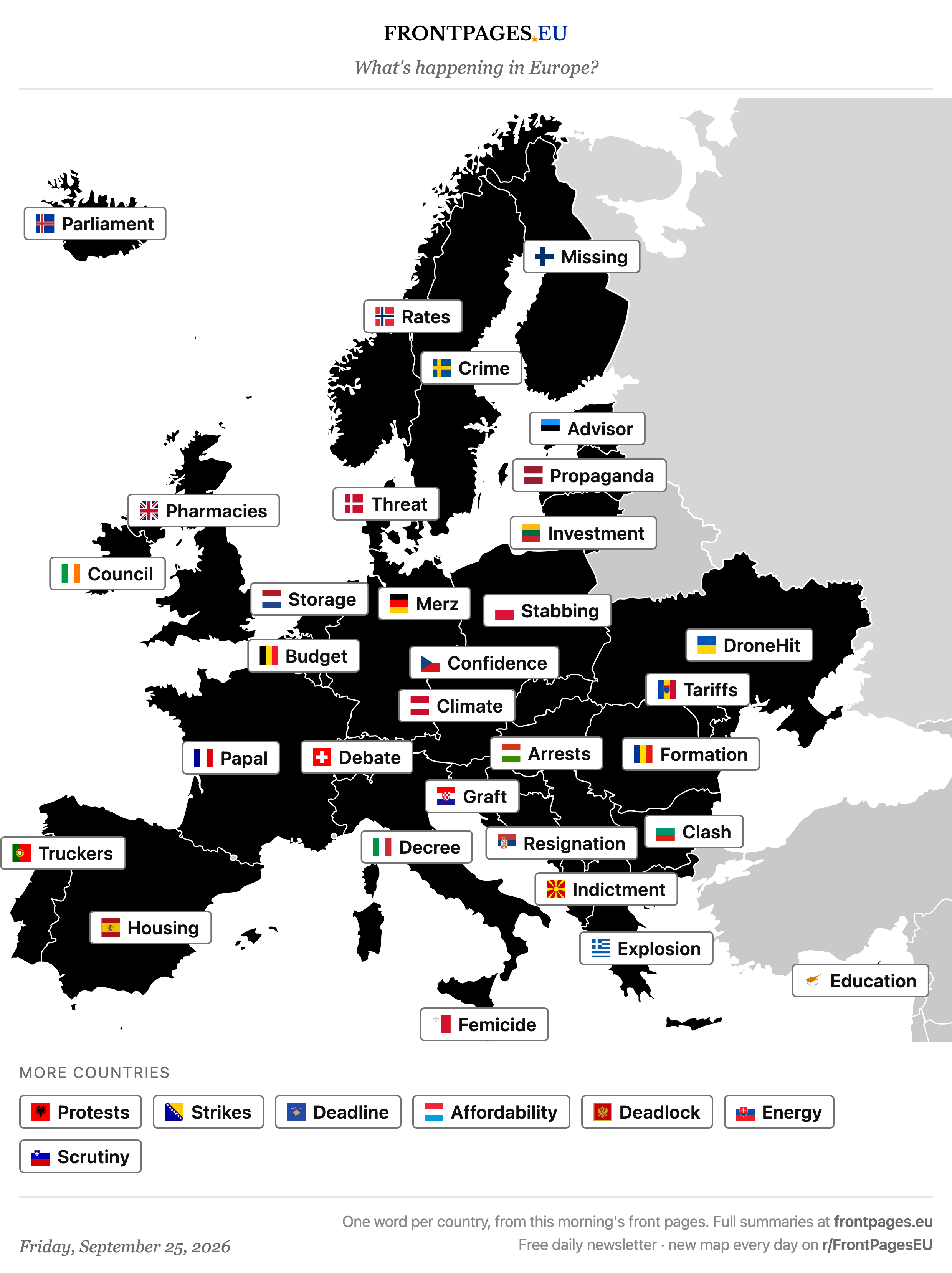 Today's Europe news map