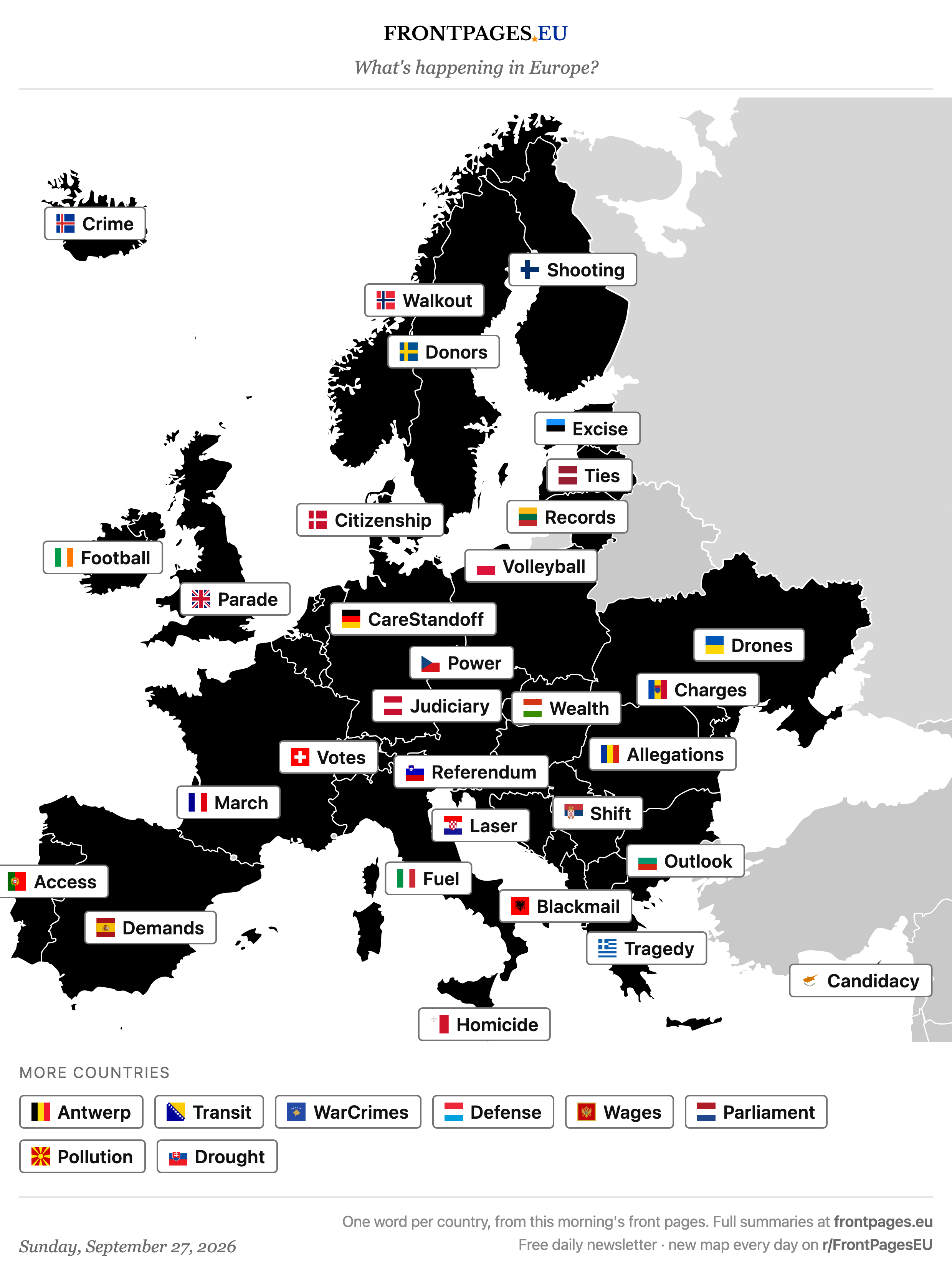 Today's Europe news map