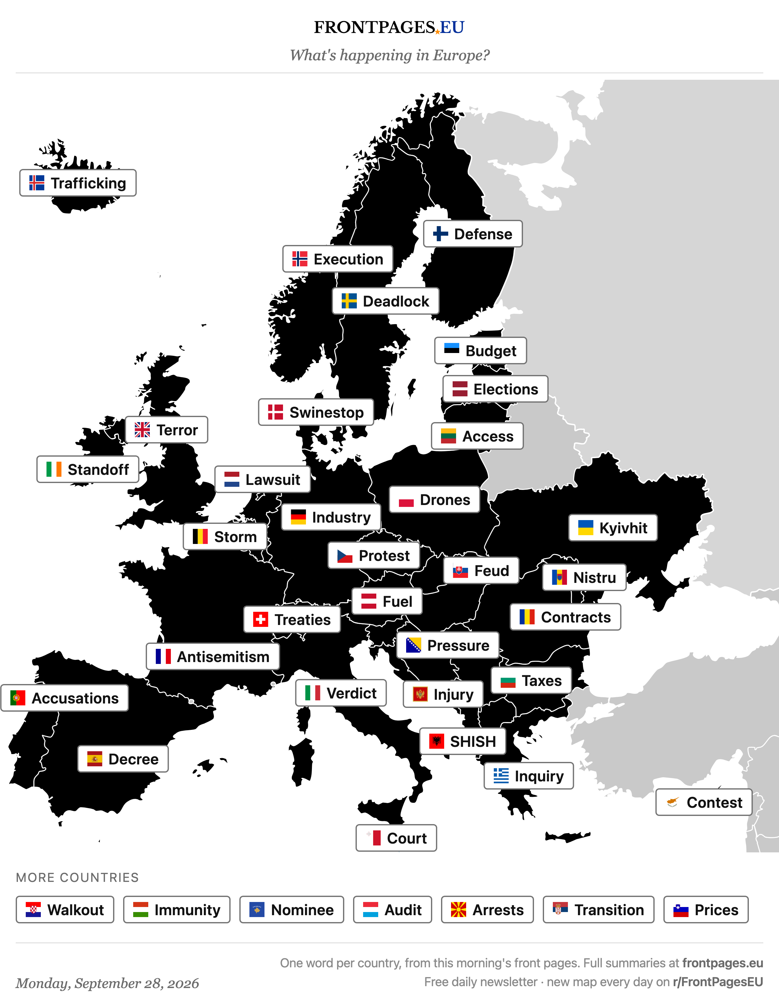 Today's Europe news map