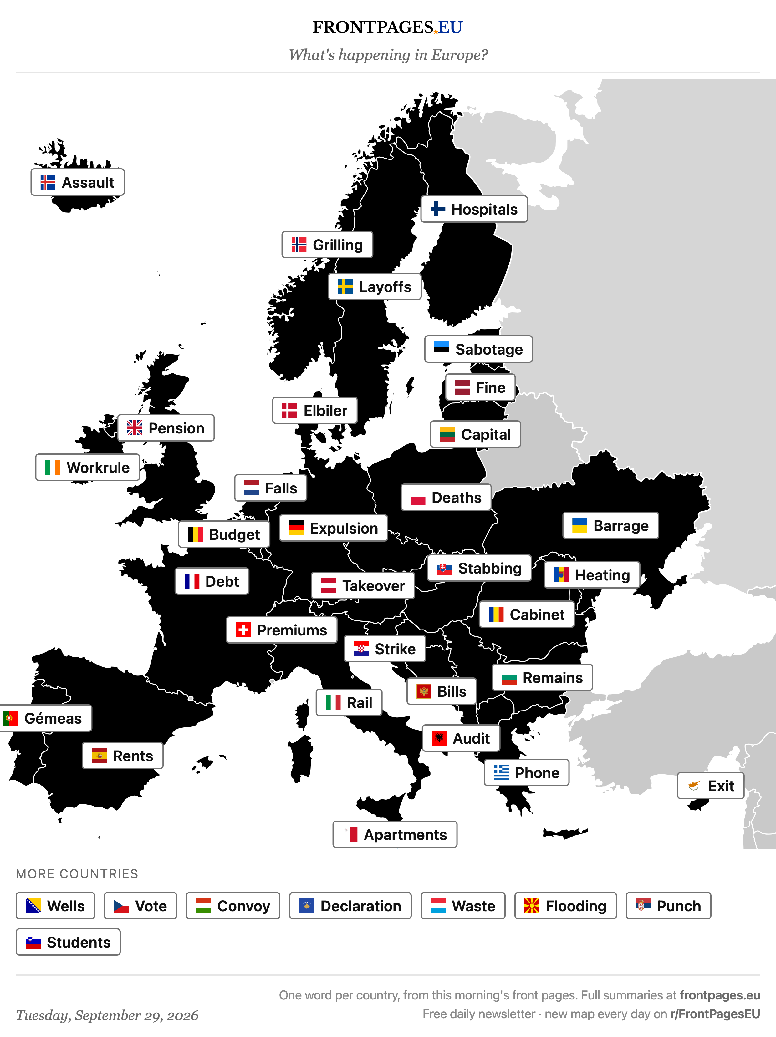 Today's Europe news map