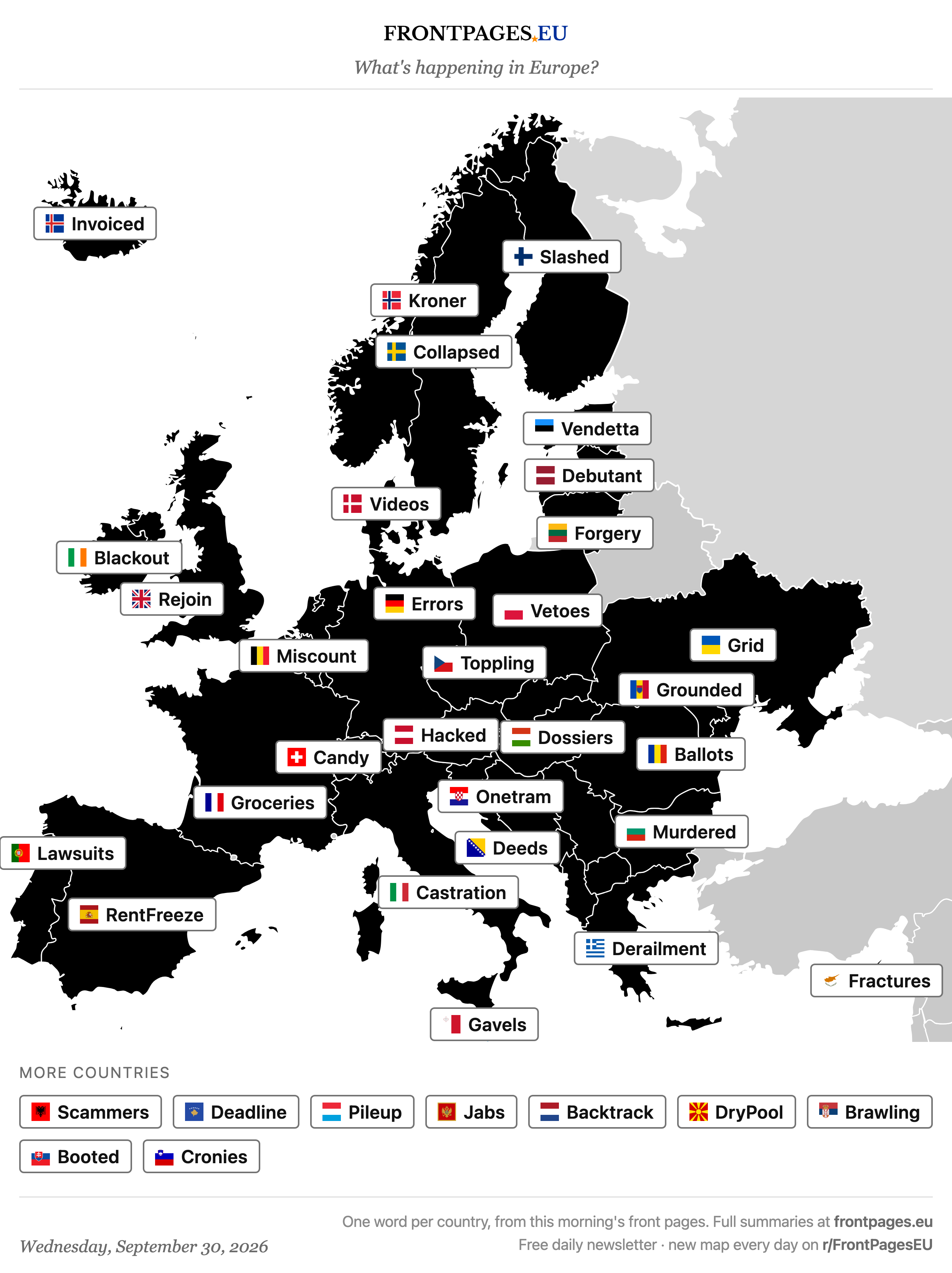 Today's Europe news map