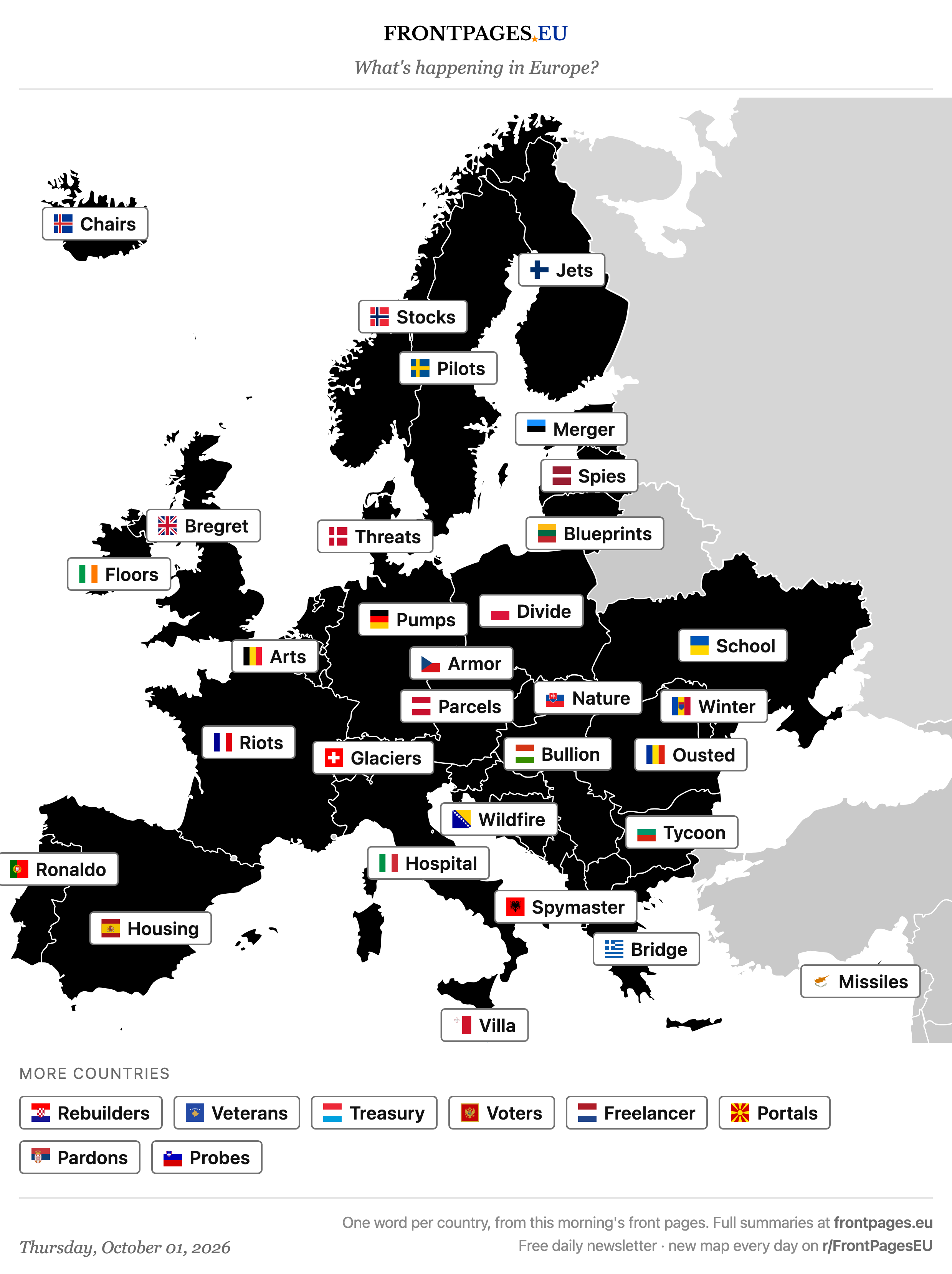 Today's Europe news map