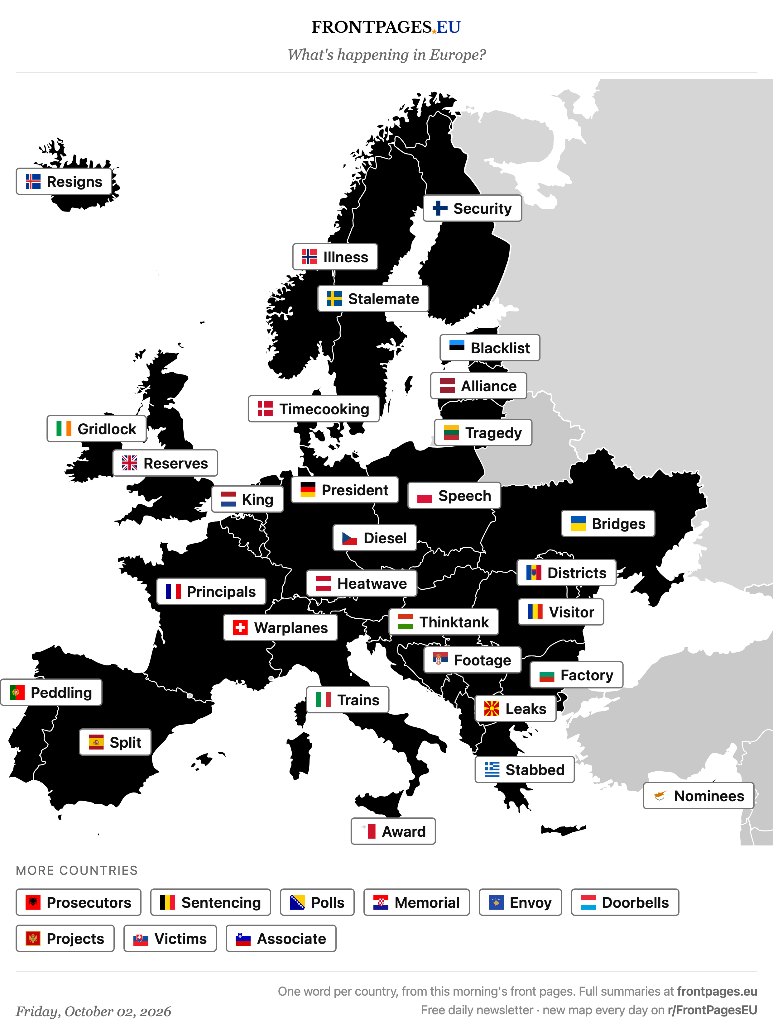 Today's Europe news map