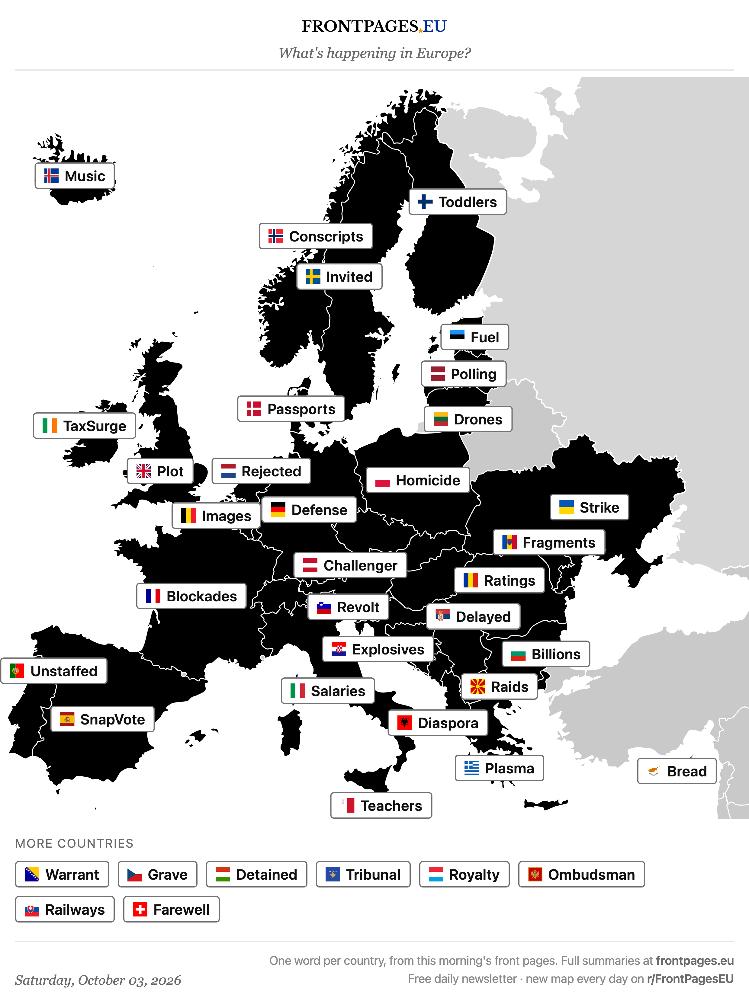Today's Europe news map