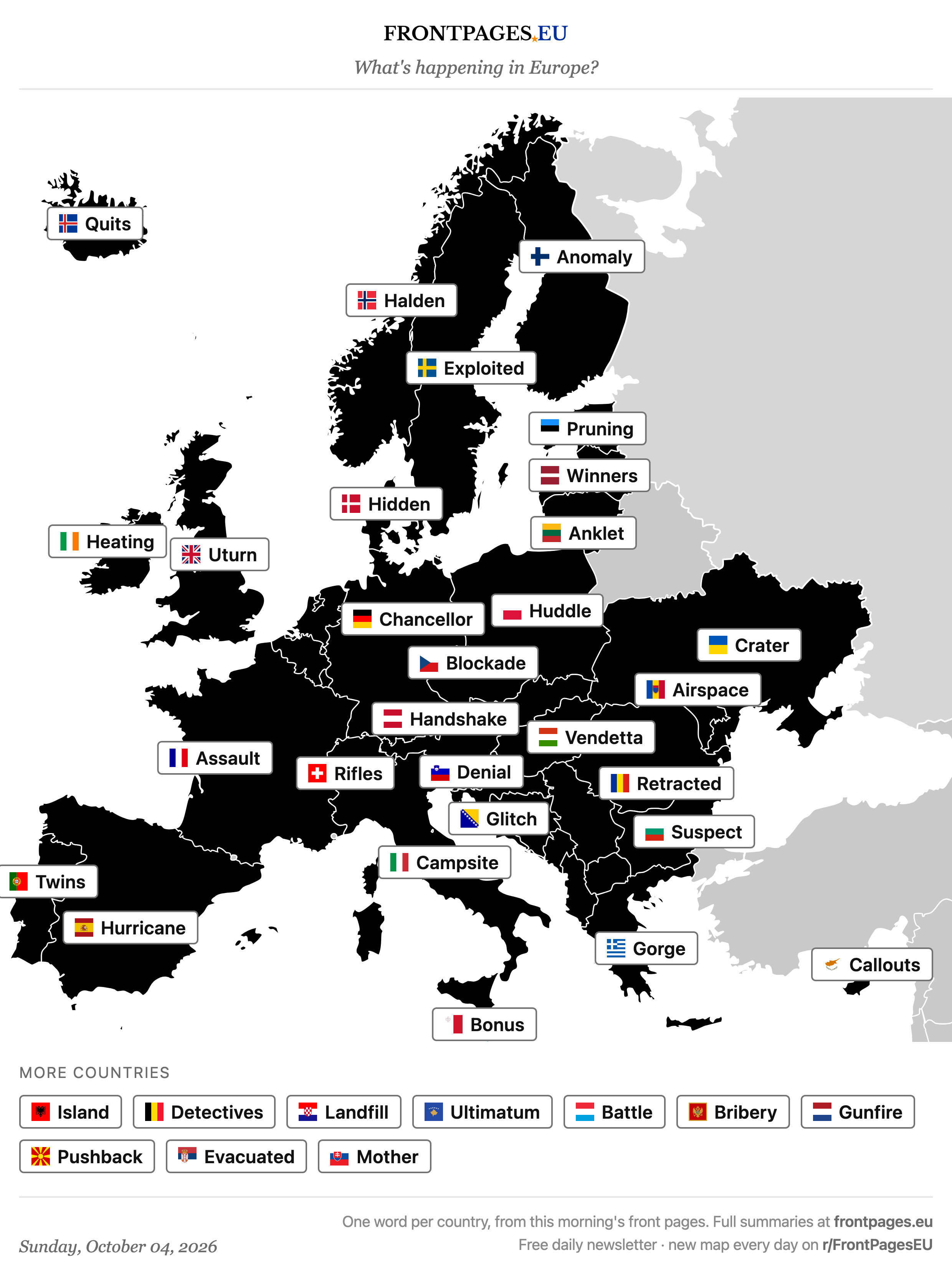 Today's Europe news map