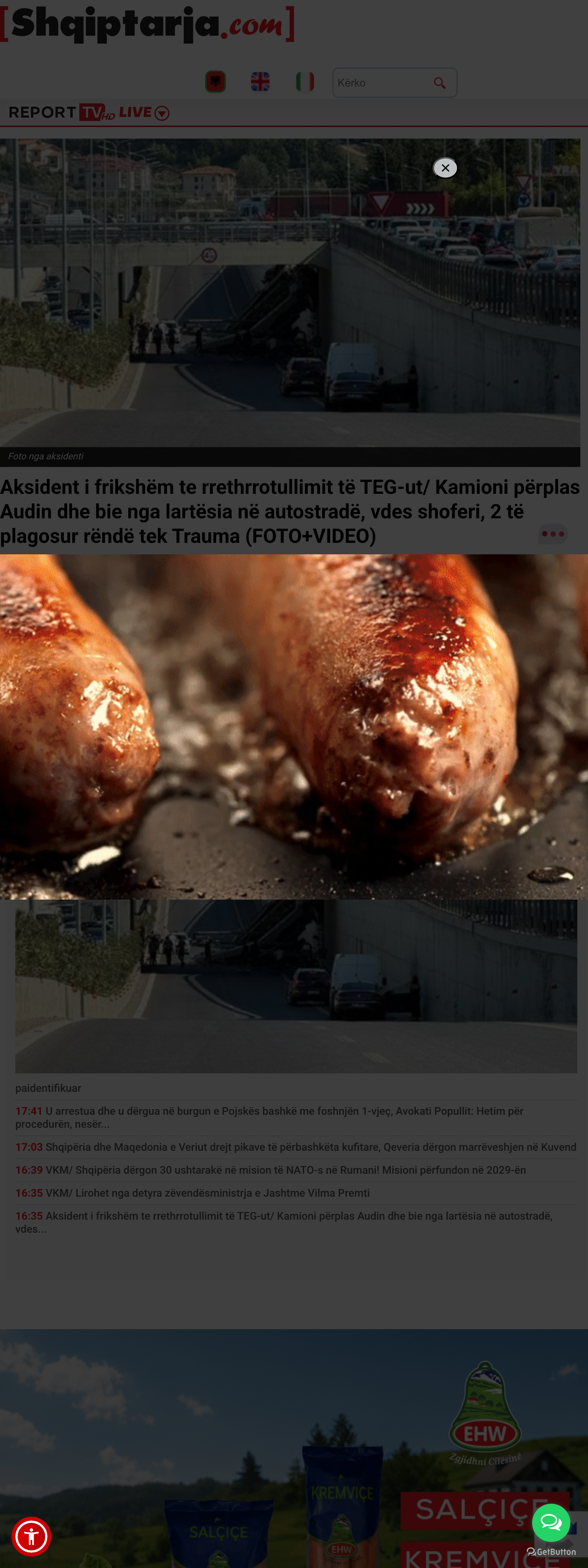 Screenshot of the Shqiptarja.com front page