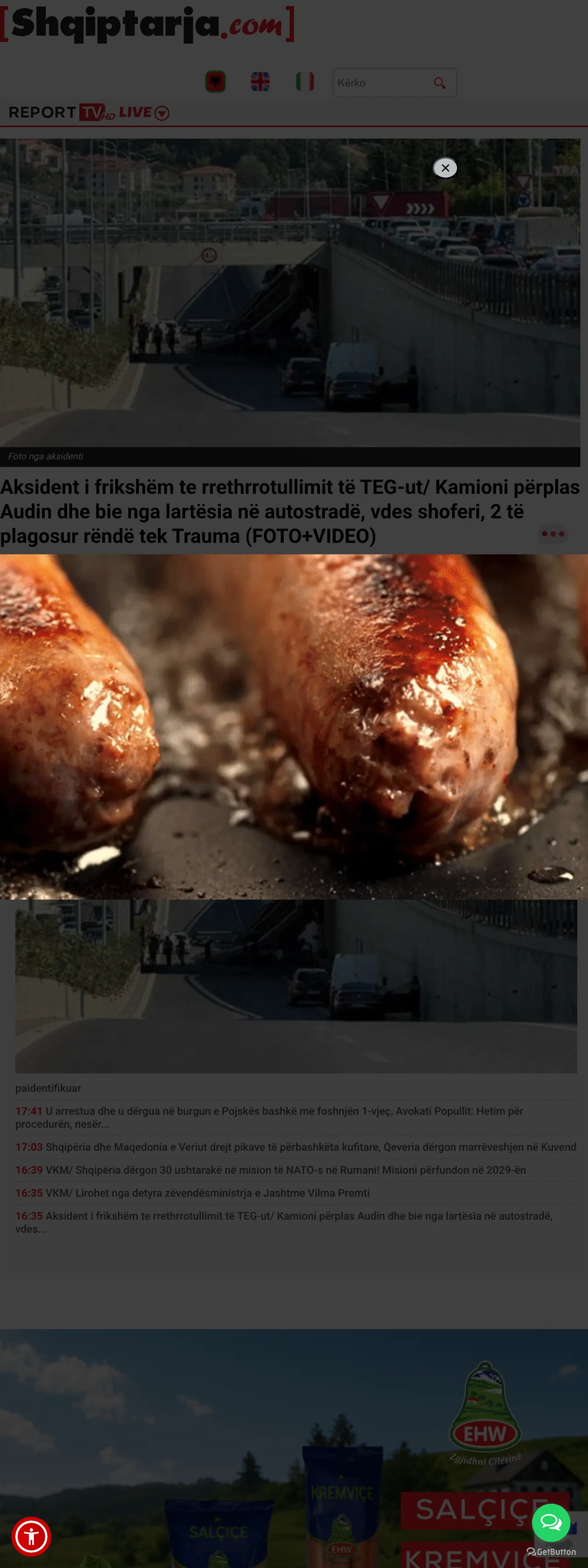 Screenshot of the Shqiptarja.com front page