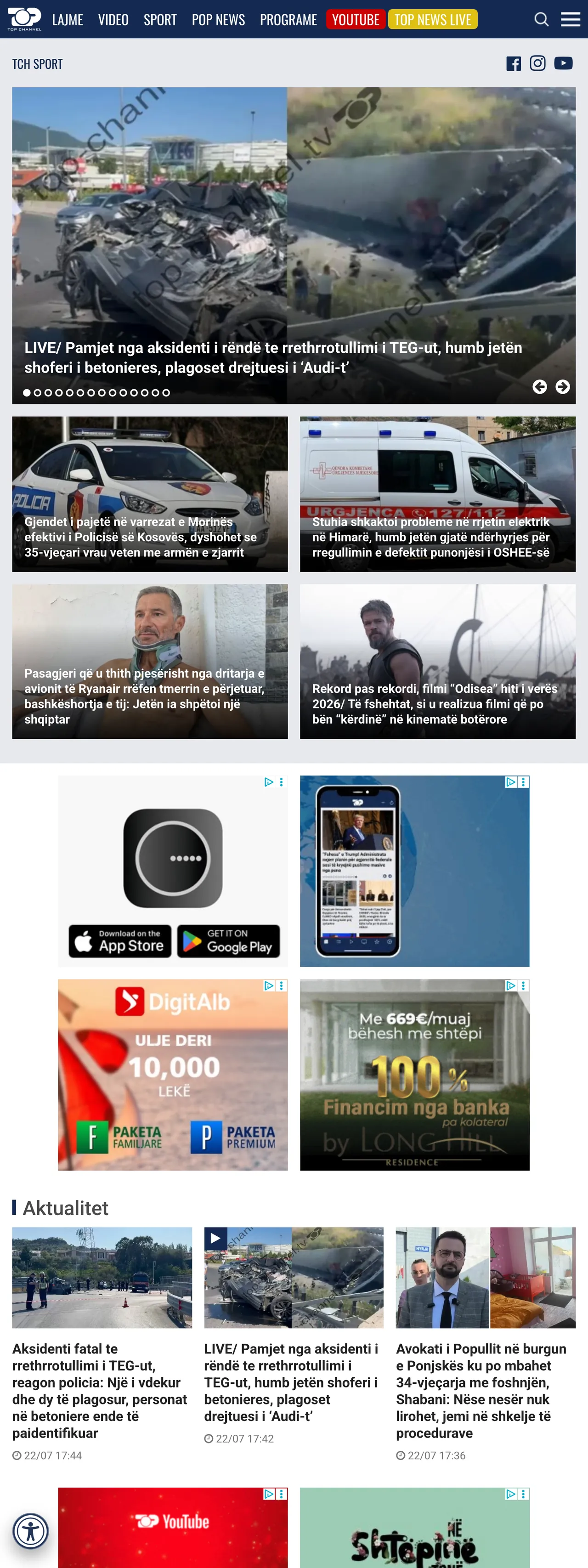 Screenshot of the Top Channel front page