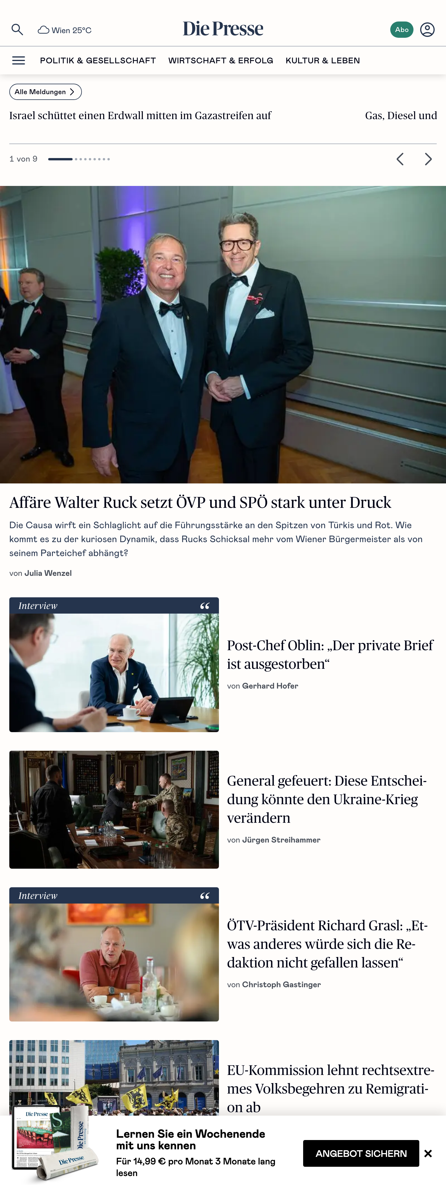 Screenshot of the Die Presse front page