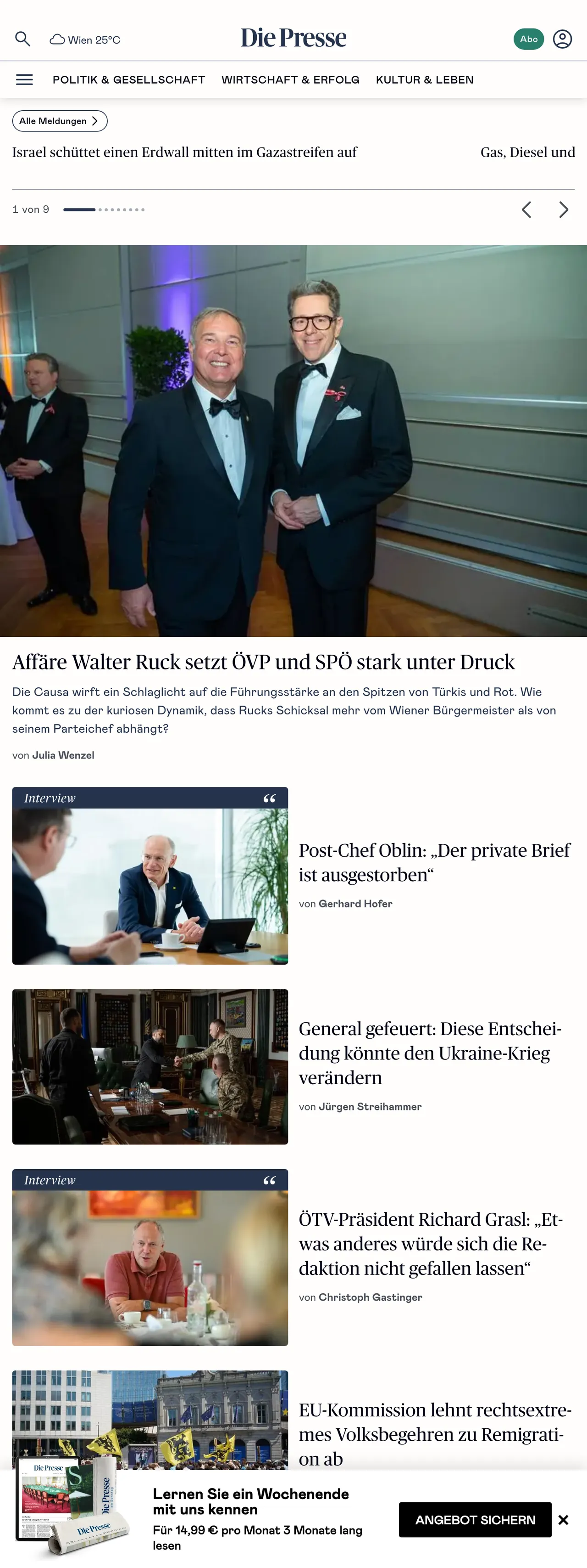 Screenshot of the Die Presse front page