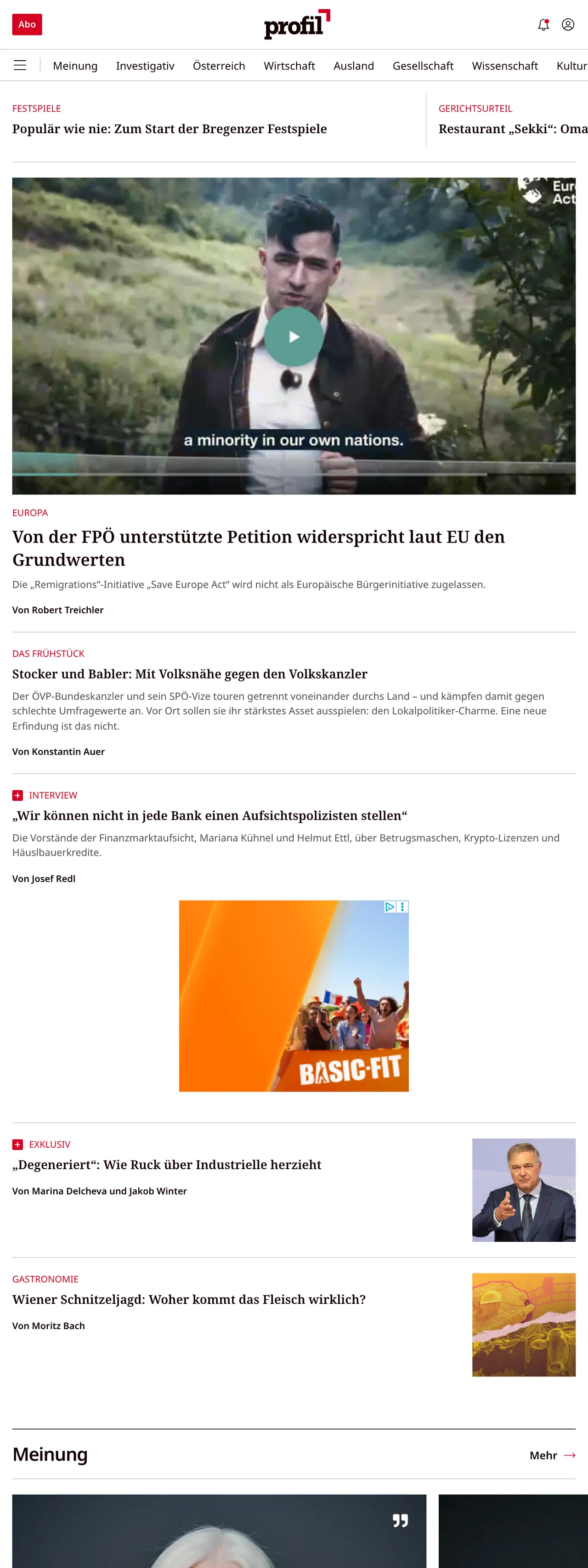 Screenshot of the profil front page