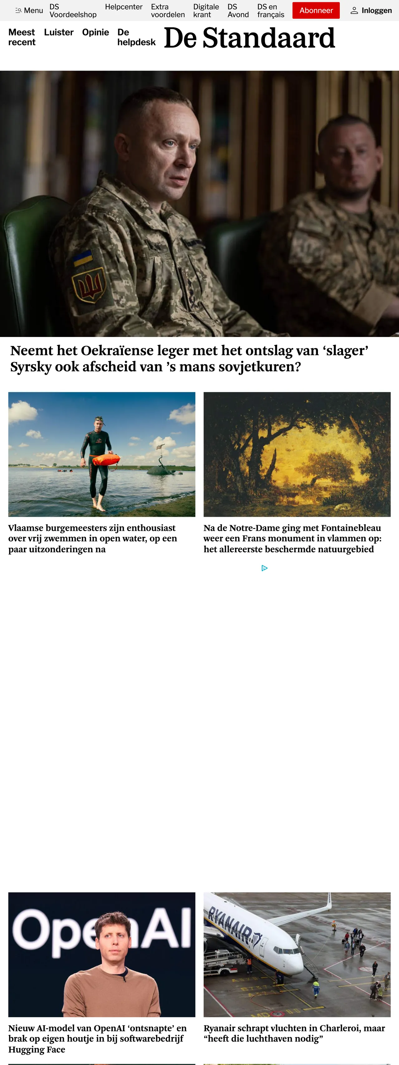 Screenshot of the De Standaard front page