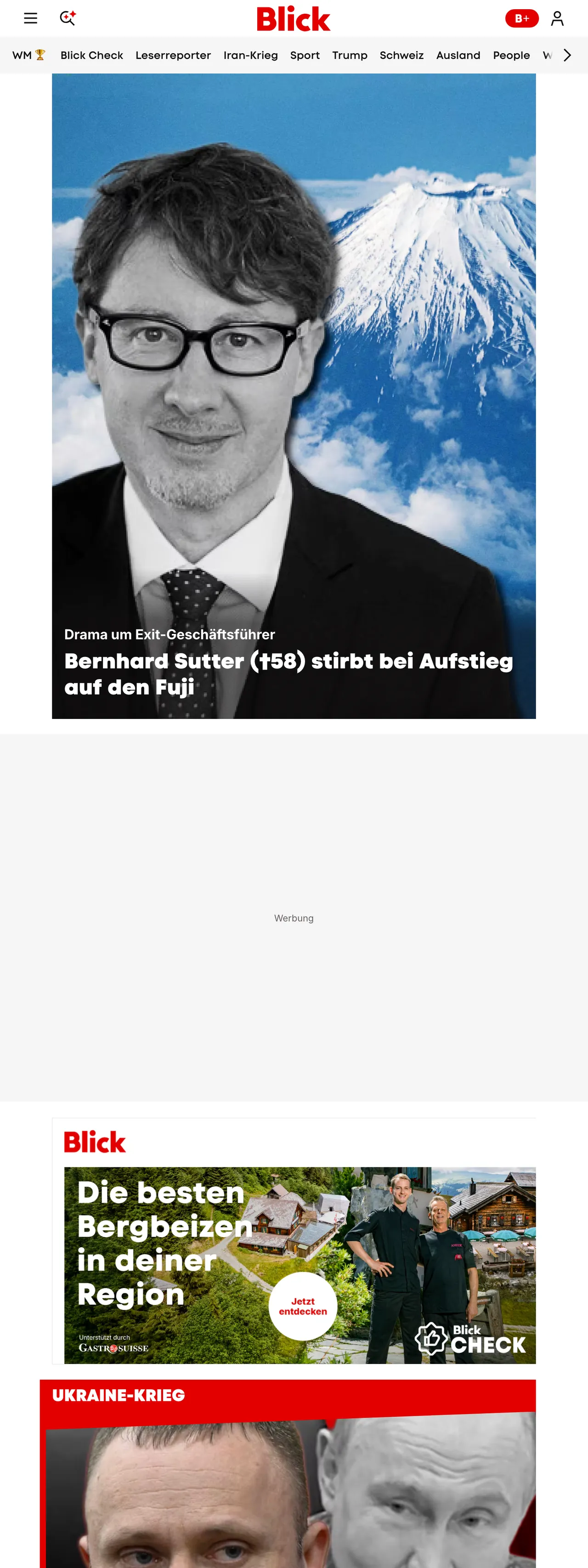 Screenshot of the Blick front page