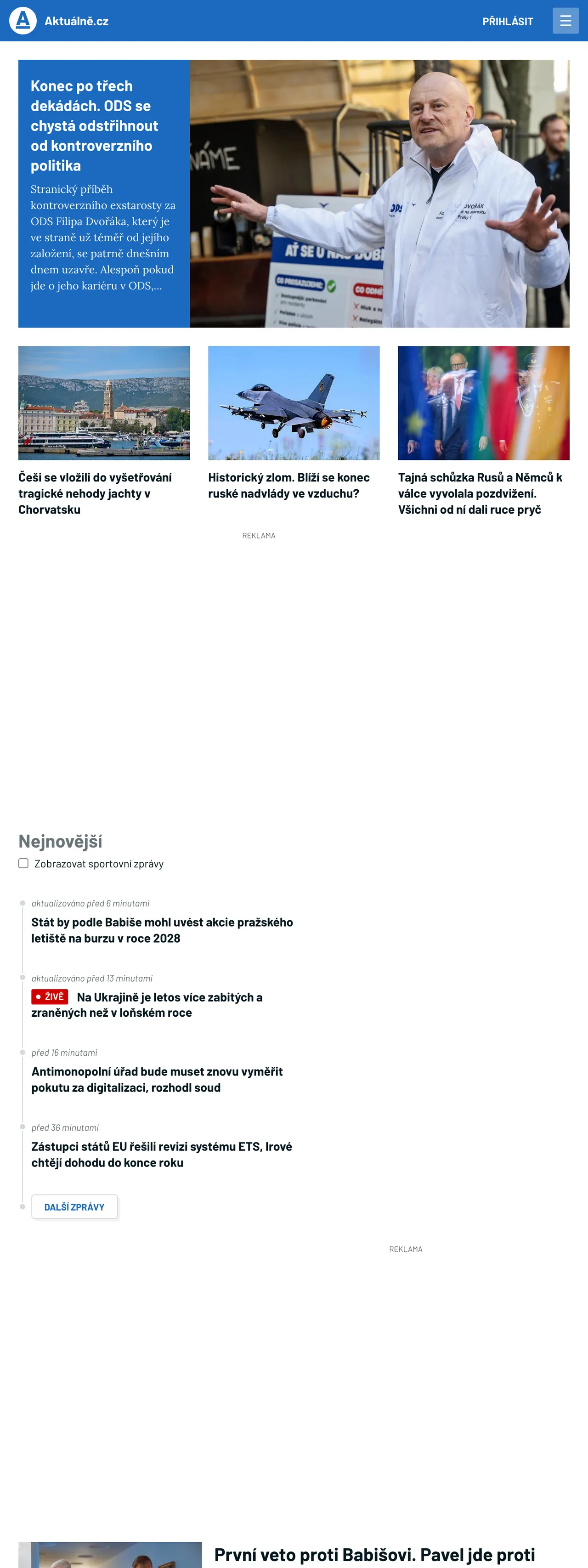 Screenshot of the Aktuálně.cz front page