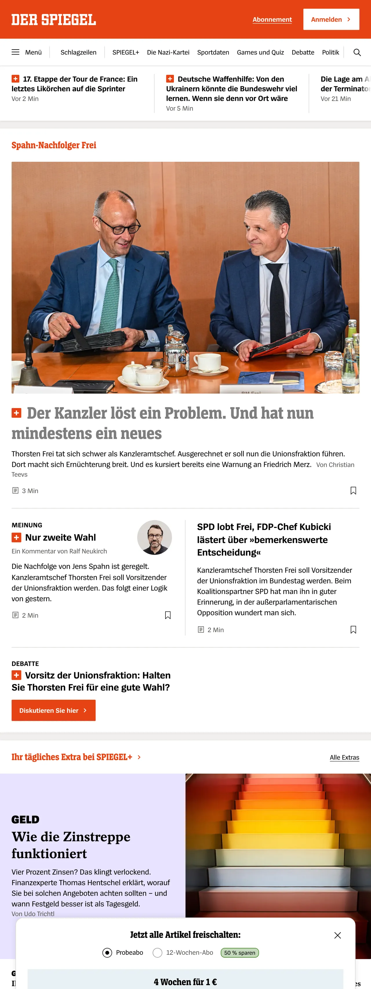 Screenshot of the DER SPIEGEL front page