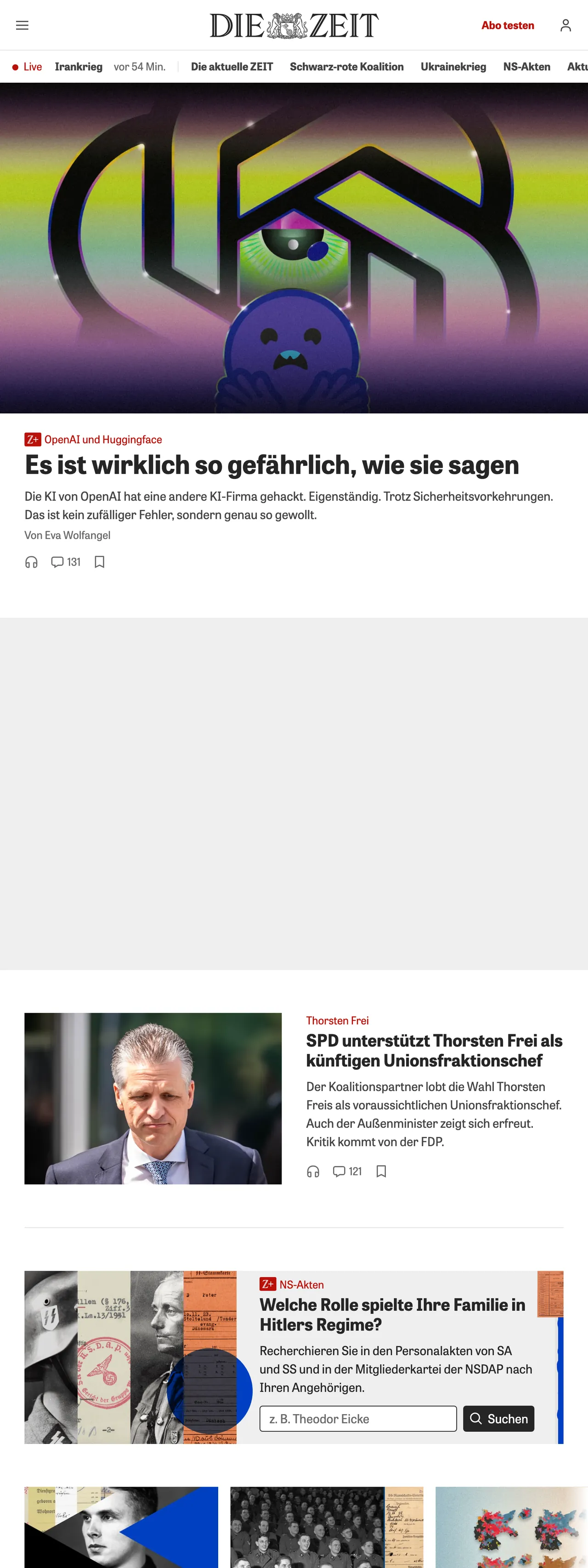 Screenshot of the ZEIT ONLINE front page