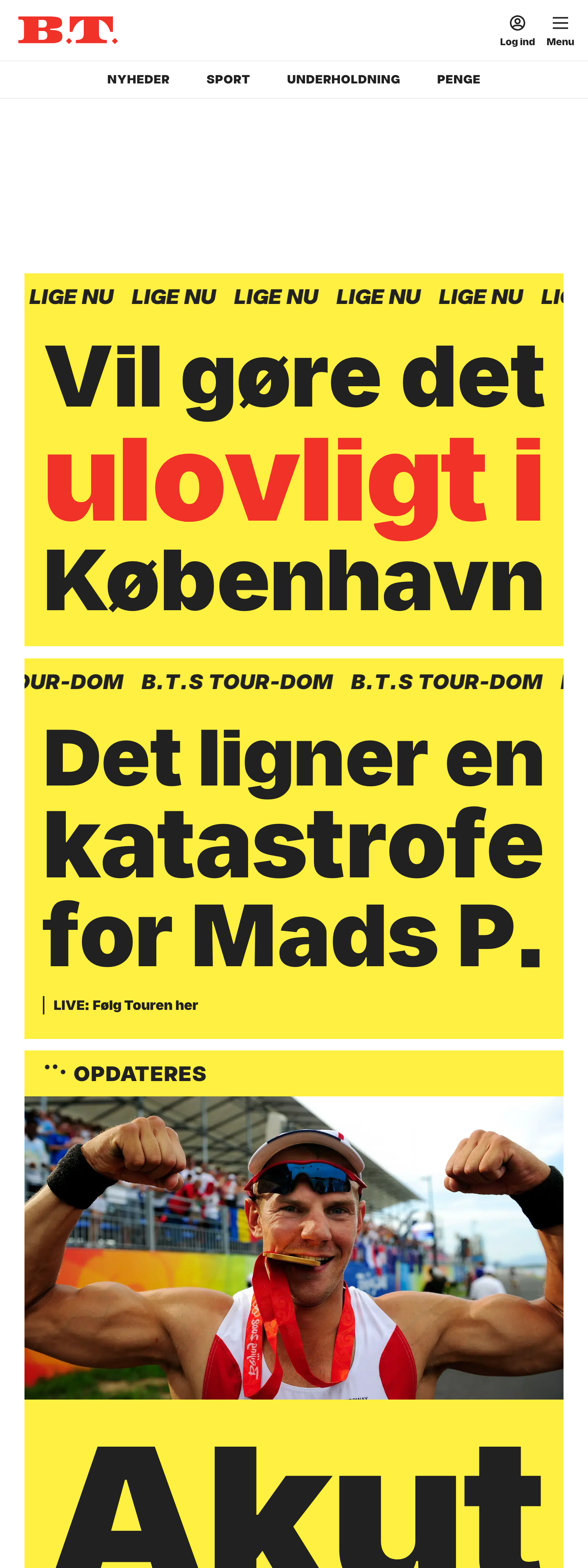 Screenshot of the B.T. front page