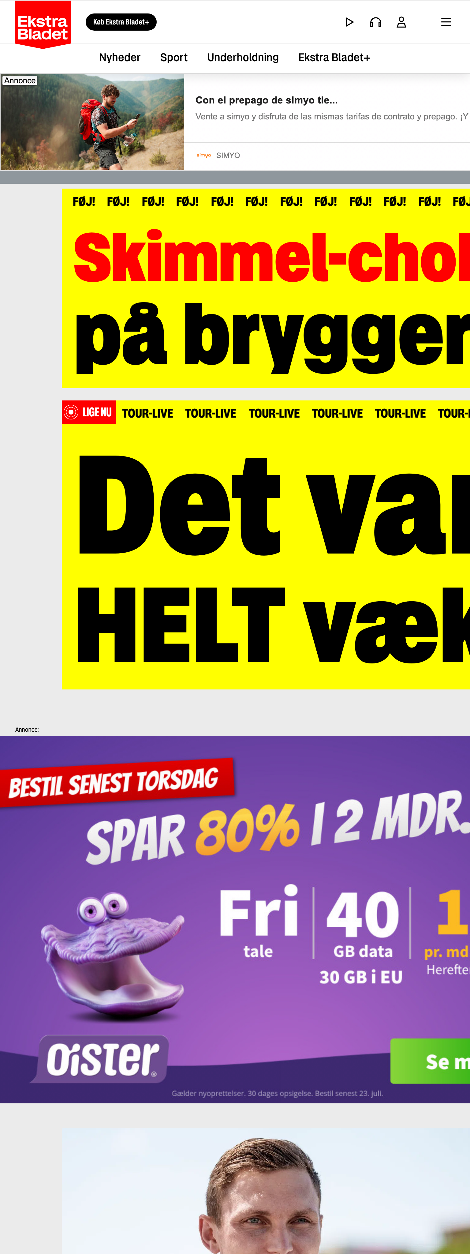 Screenshot of the Ekstra Bladet front page
