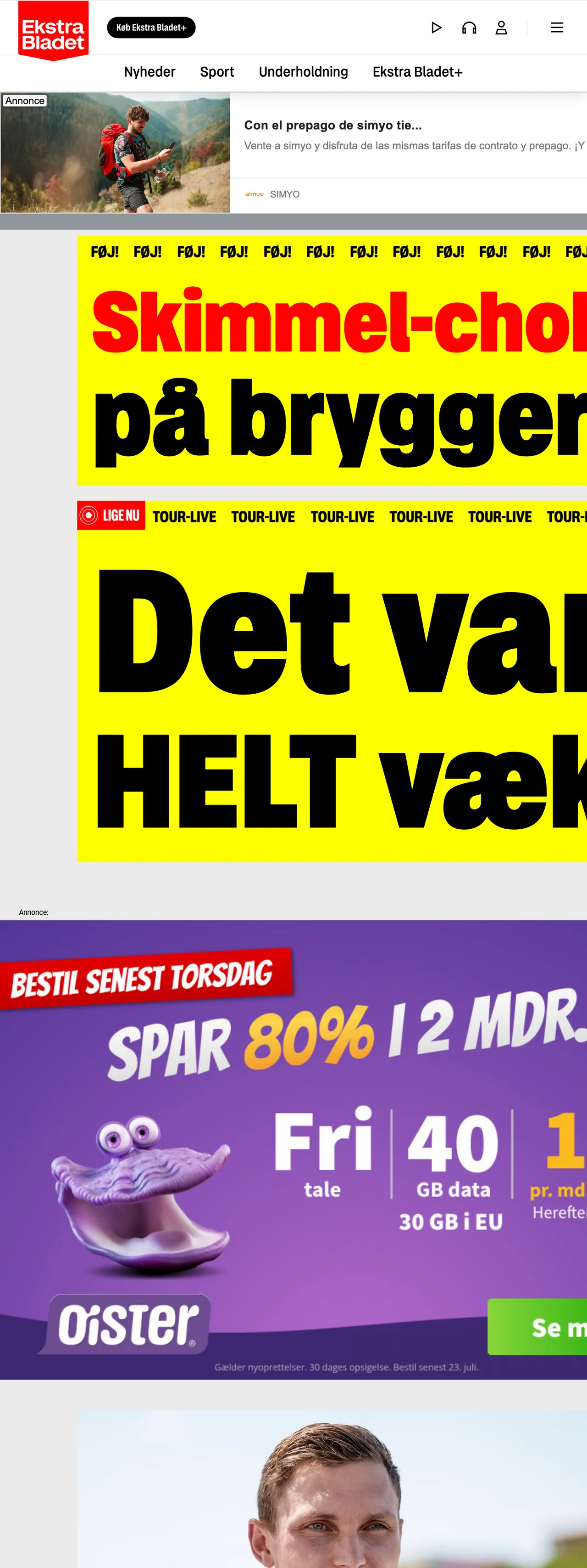 Screenshot of the Ekstra Bladet front page