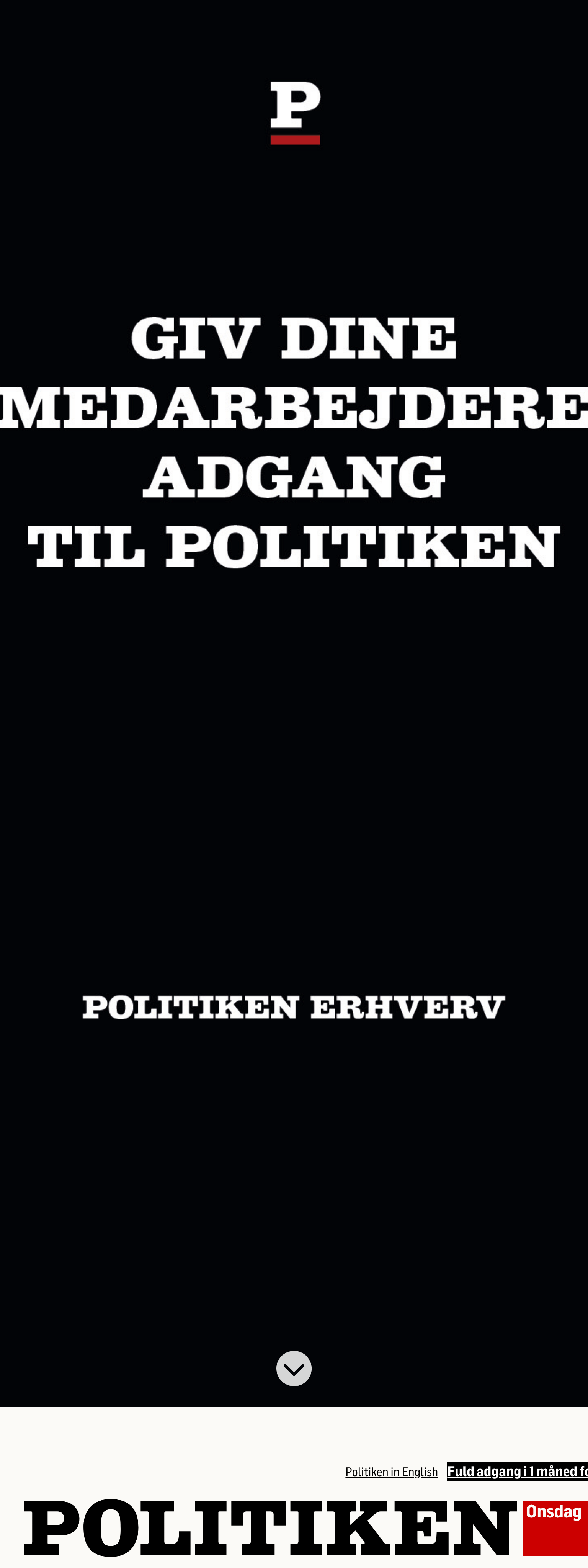 Screenshot of the Politiken front page