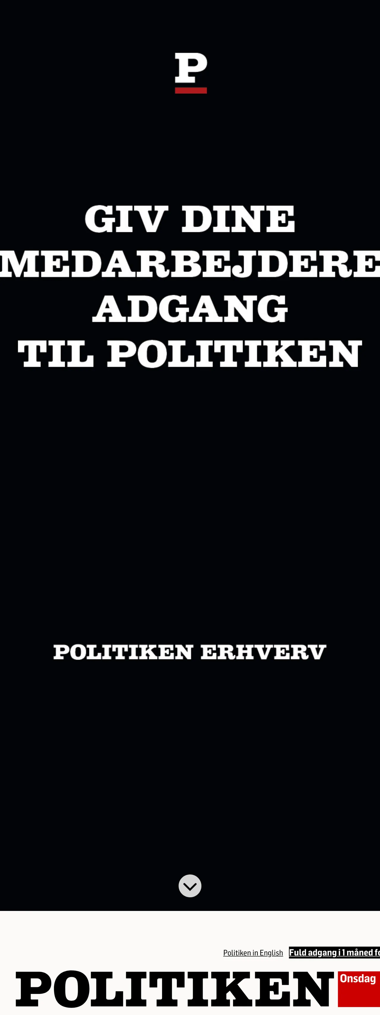 Screenshot of the Politiken front page