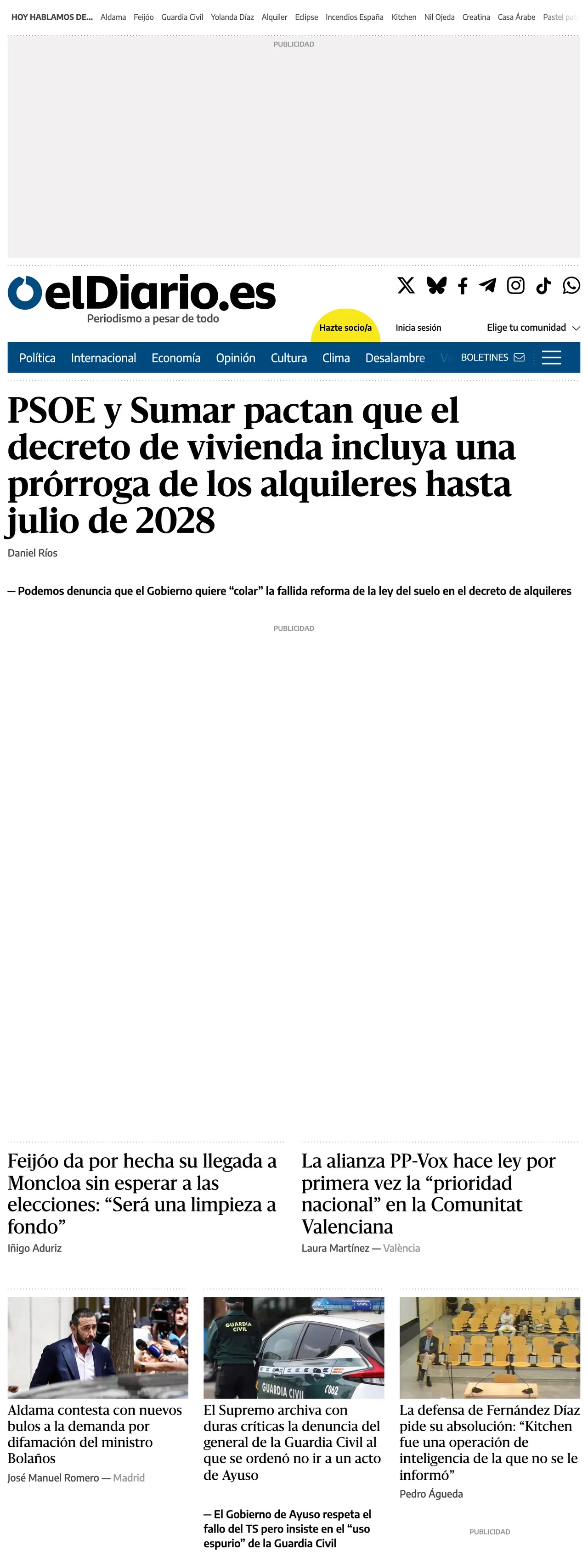 Screenshot of the elDiario.es front page
