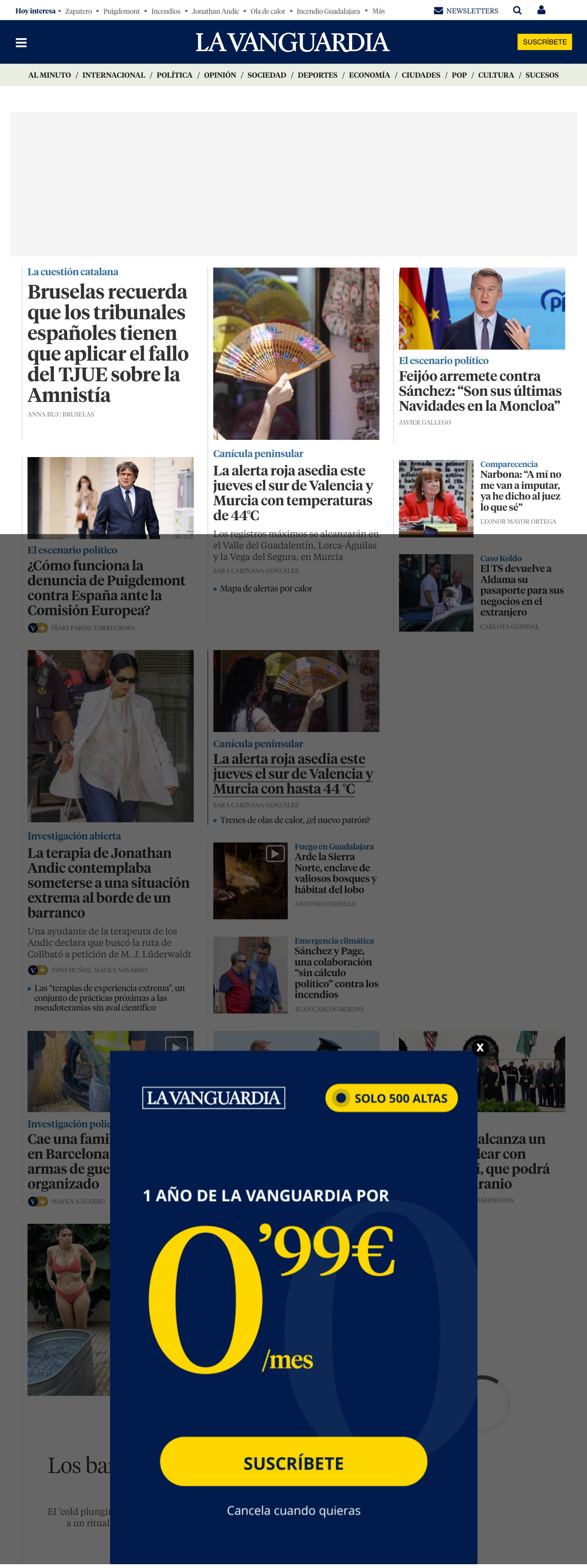 Screenshot of the La Vanguardia front page