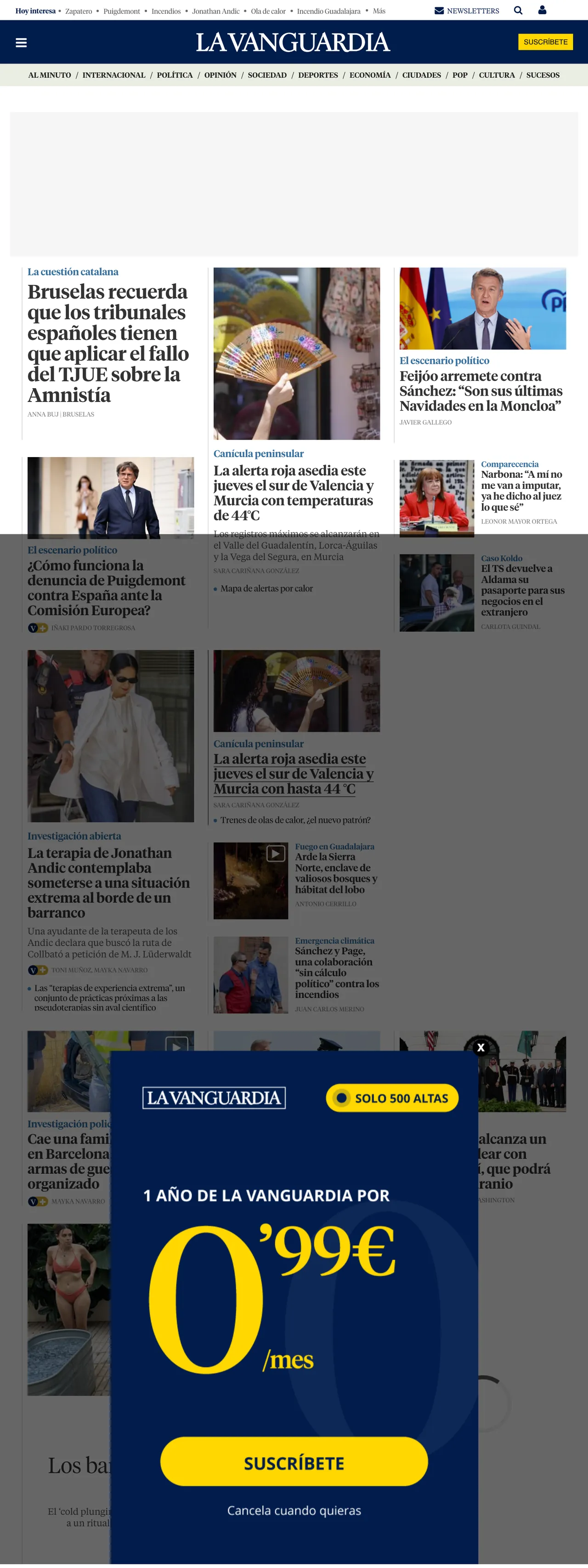 Screenshot of the La Vanguardia front page