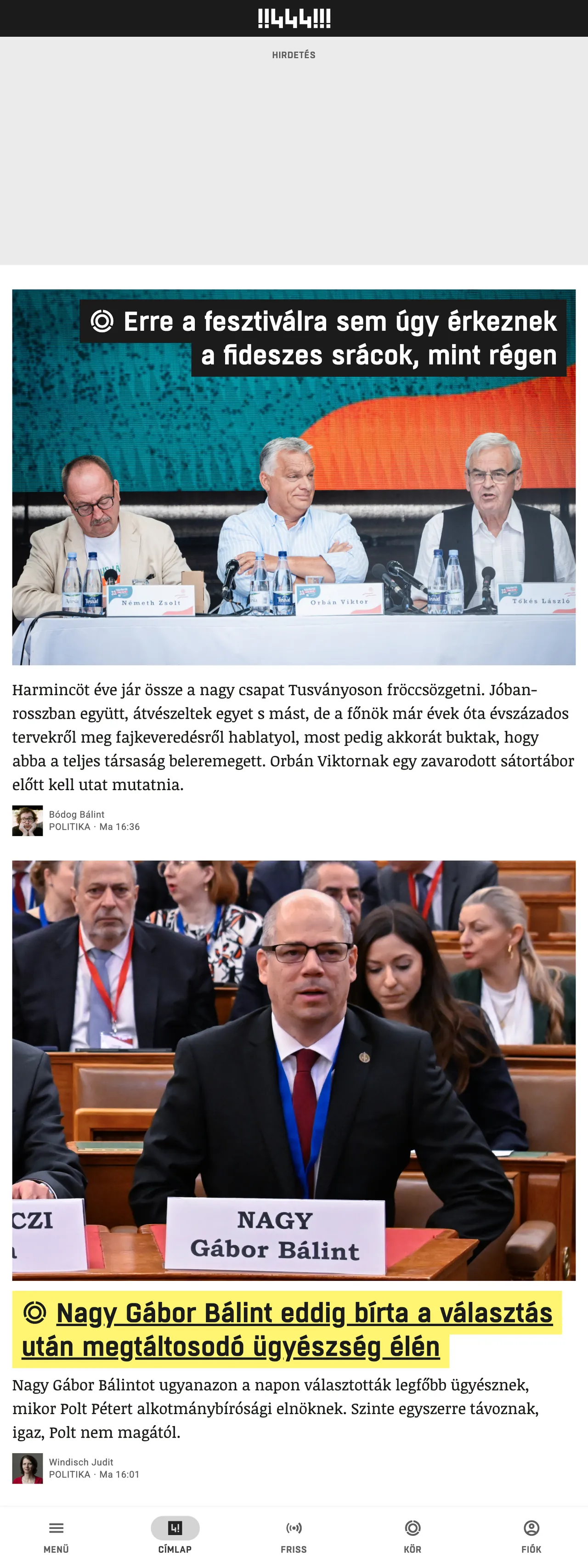 Screenshot of the 444 front page