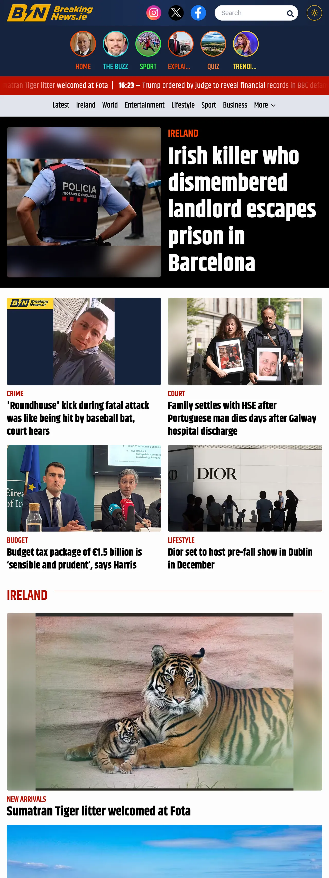 Screenshot of the BreakingNews.ie front page