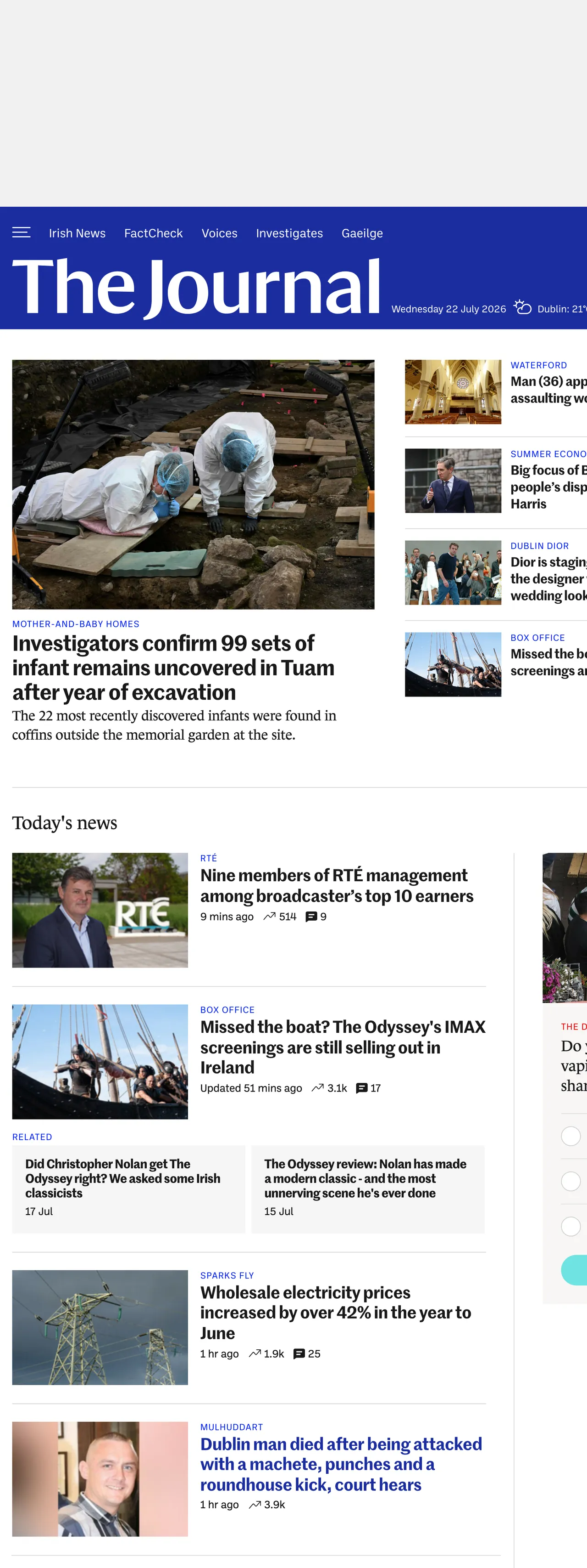 Screenshot of the TheJournal.ie front page