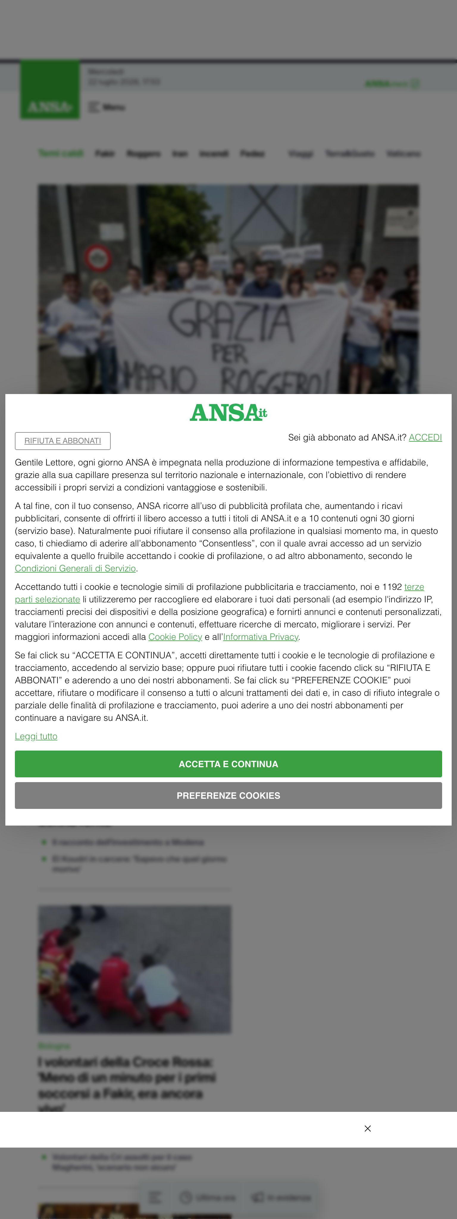 Screenshot of the ANSA front page