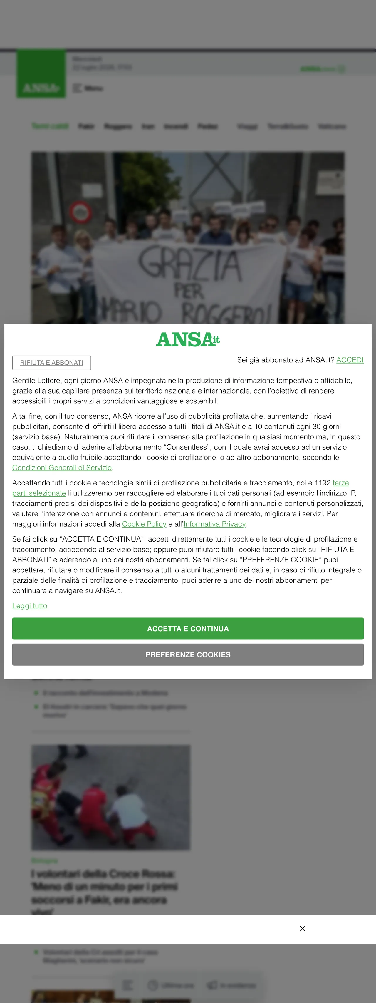 Screenshot of the ANSA front page
