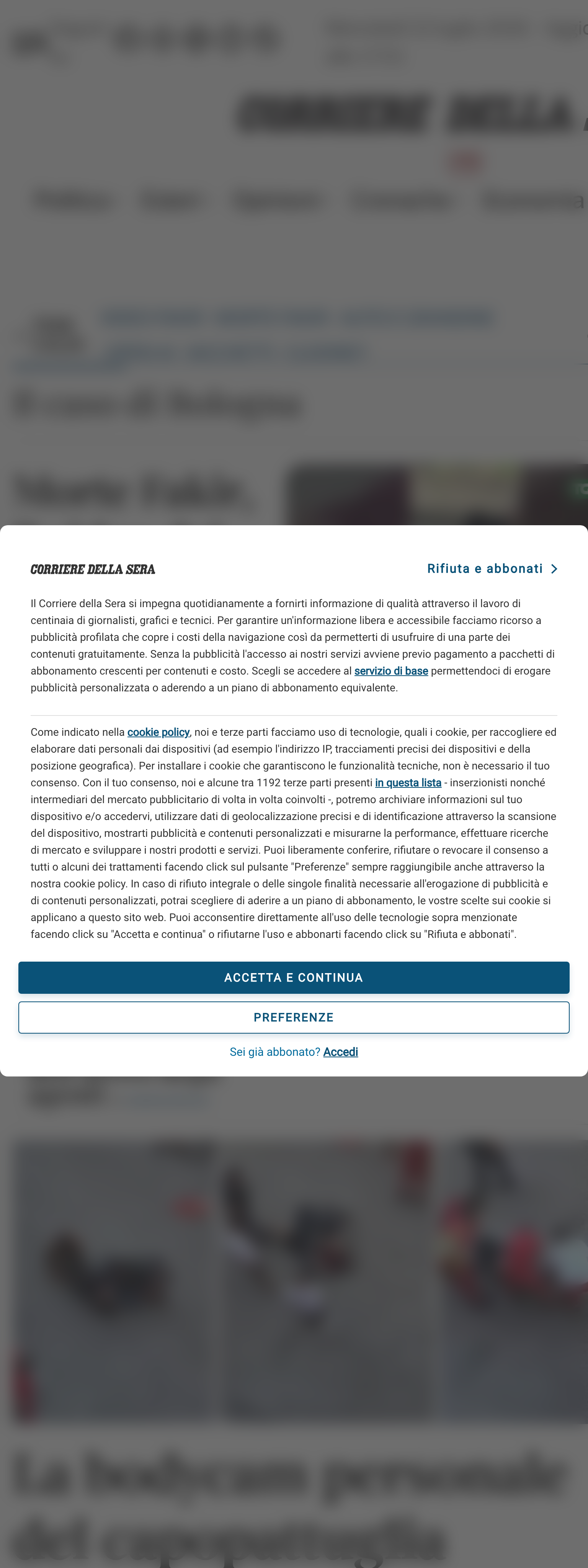 Screenshot of the Corriere della Sera front page