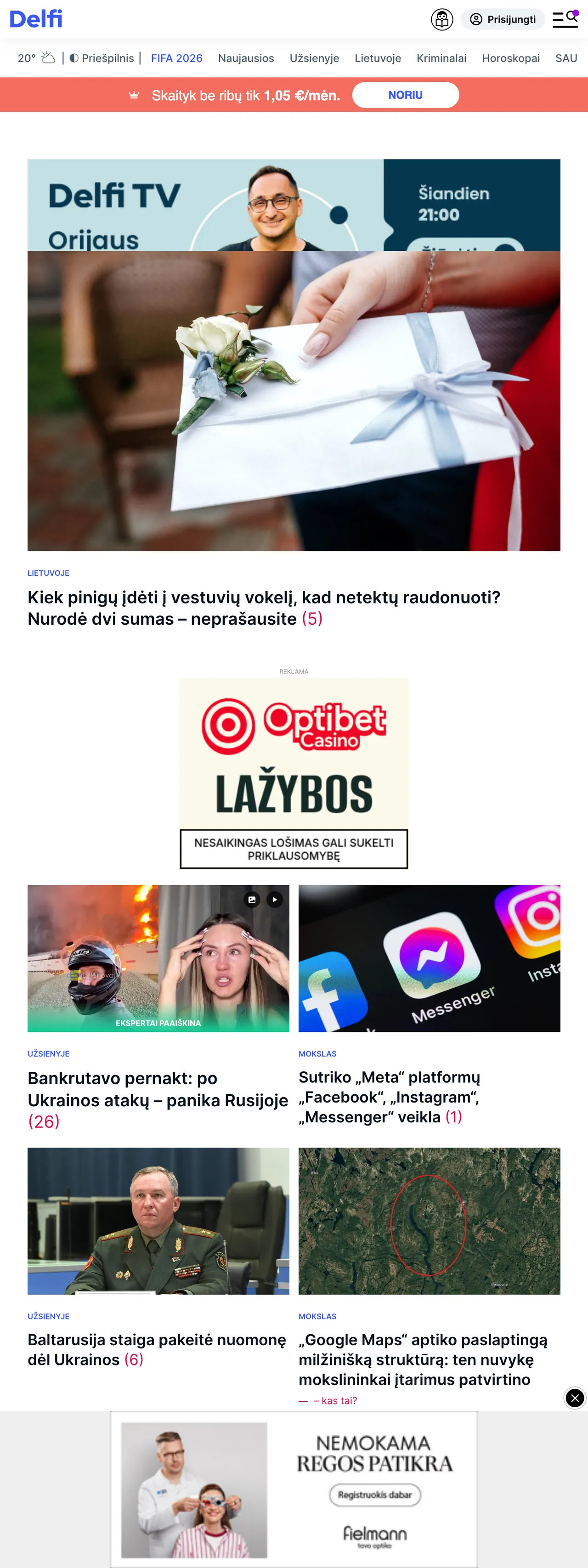 Screenshot of the Delfi front page