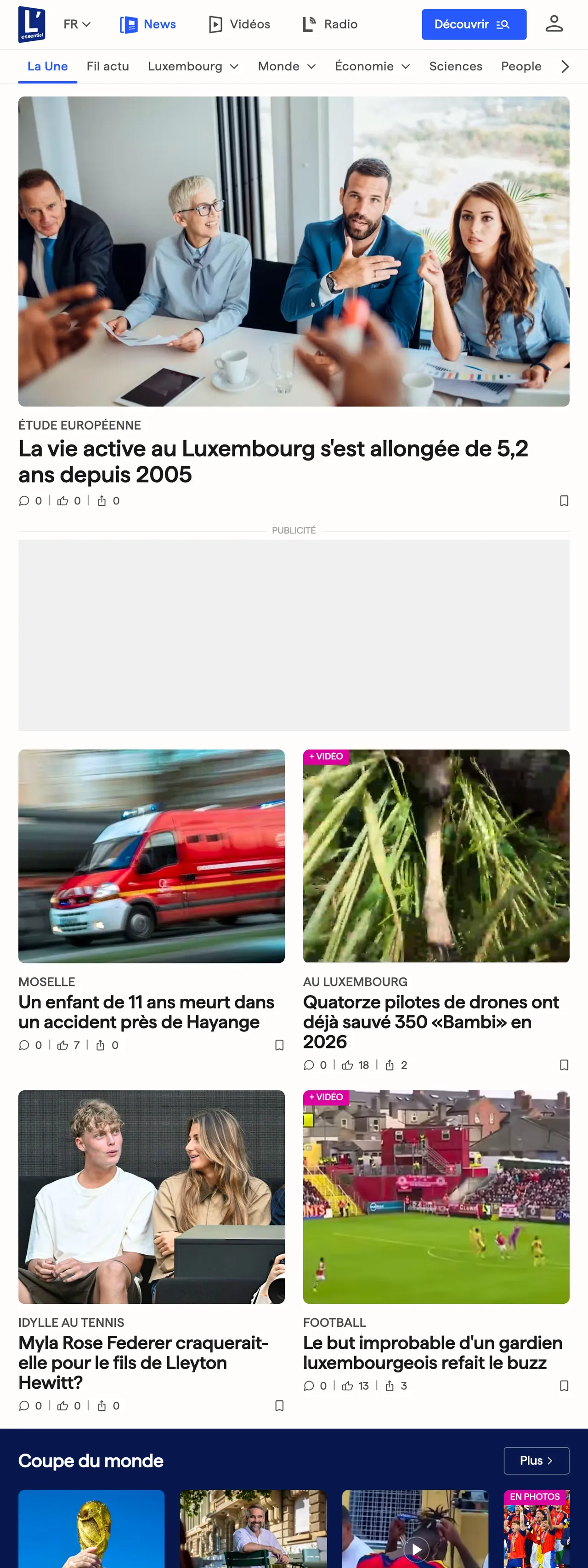 Screenshot of the L'essentiel front page