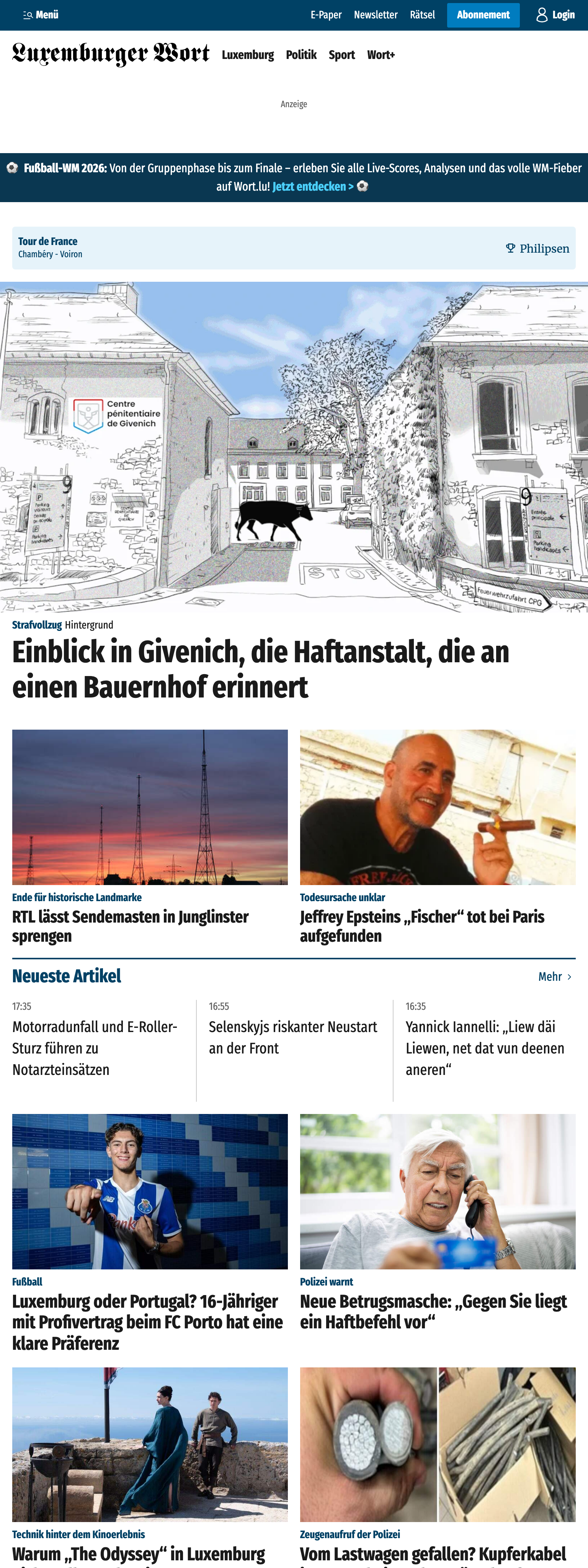 Screenshot of the Luxemburger Wort front page