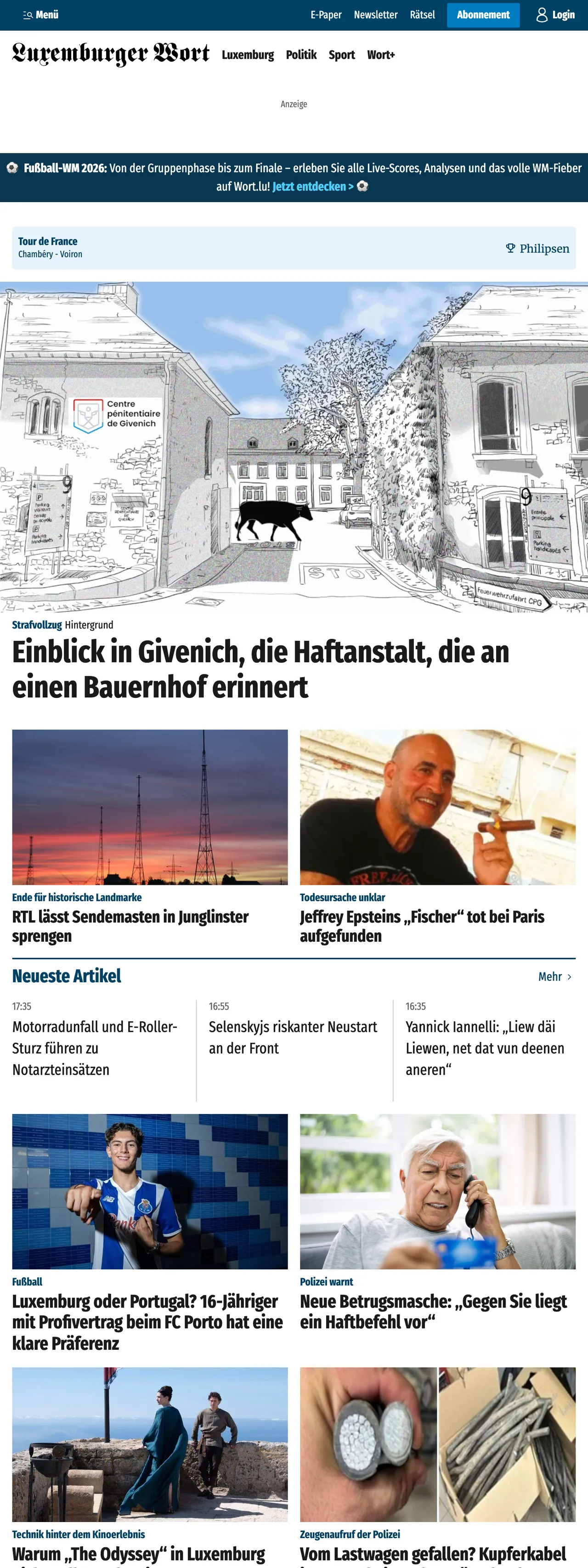 Screenshot of the Luxemburger Wort front page