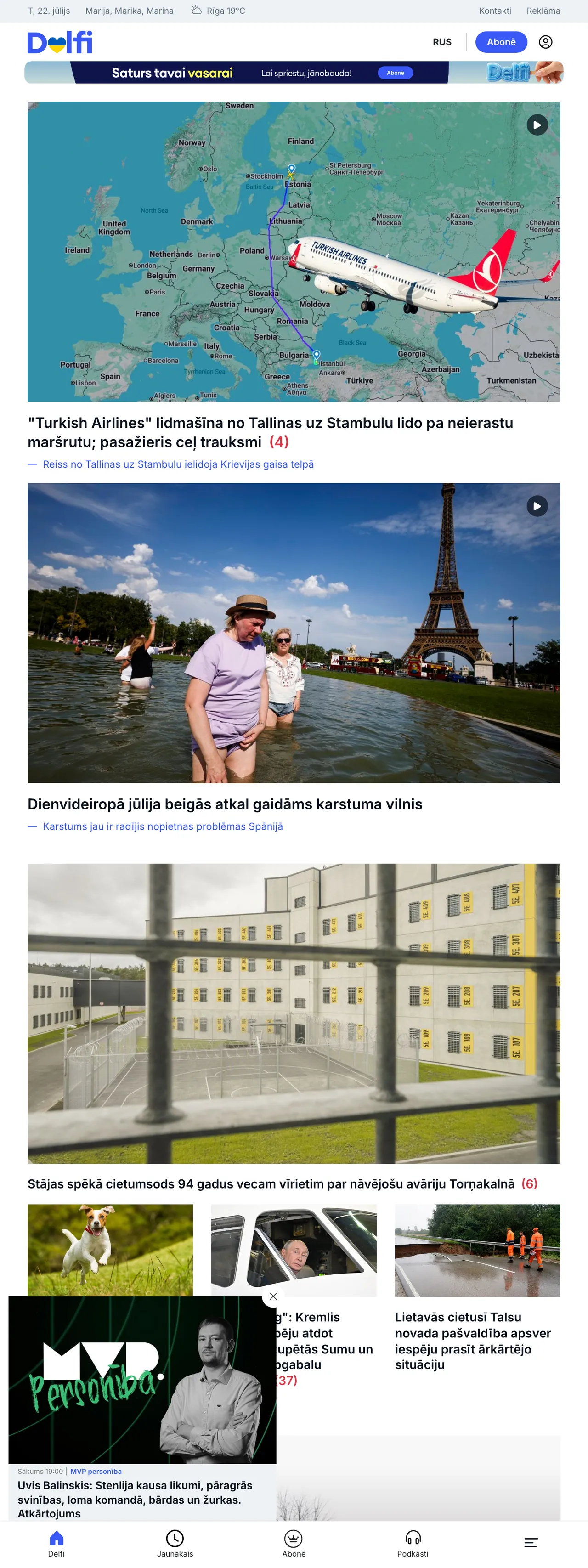 Screenshot of the Delfi front page
