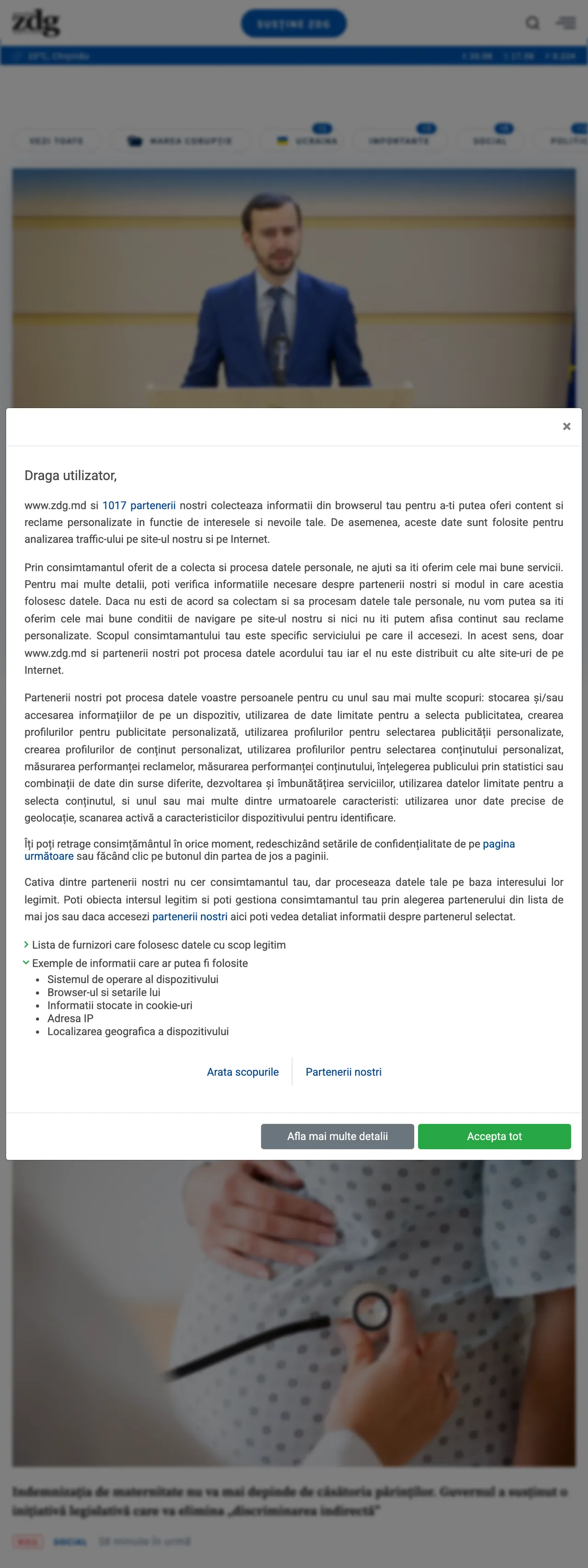 Screenshot of the Ziarul de Gardă front page